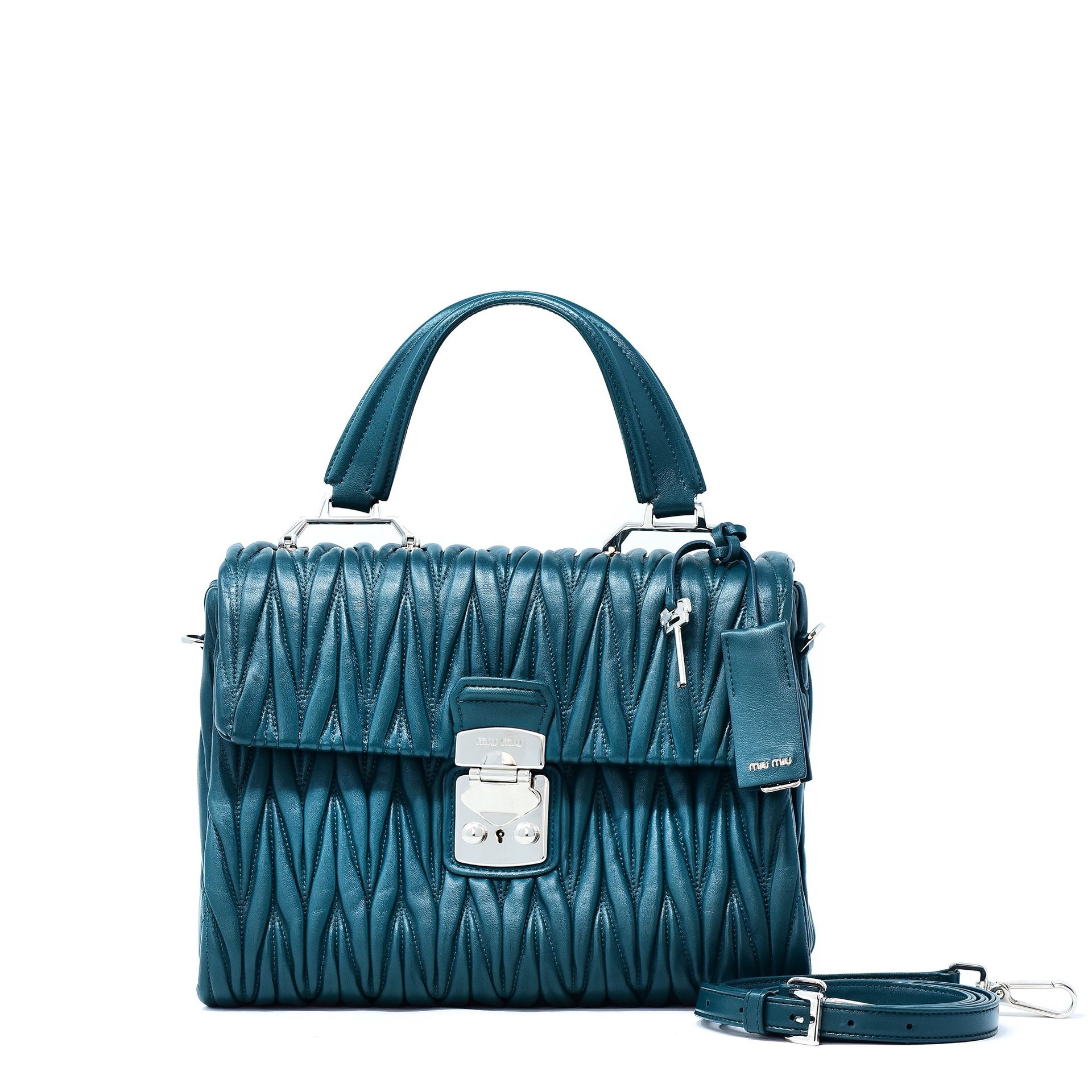 MIU MIU Miu Miu Confindential handbag in petrol-colored matelassé calfskin with &hellip;