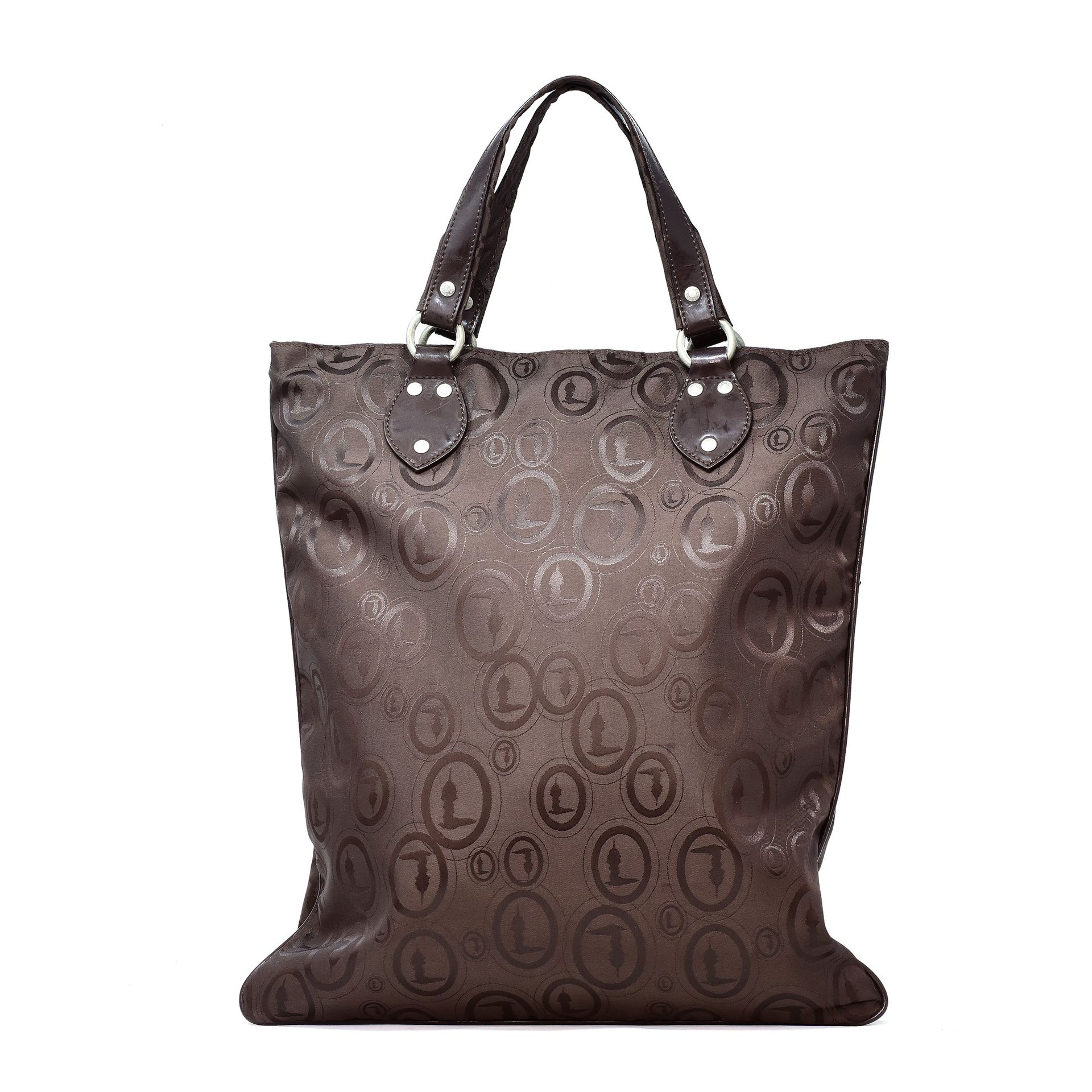 Null Trussardi Tote Bag aus Nylon mit Monogramm und dunkelbraunem Leder mit silb&hellip;