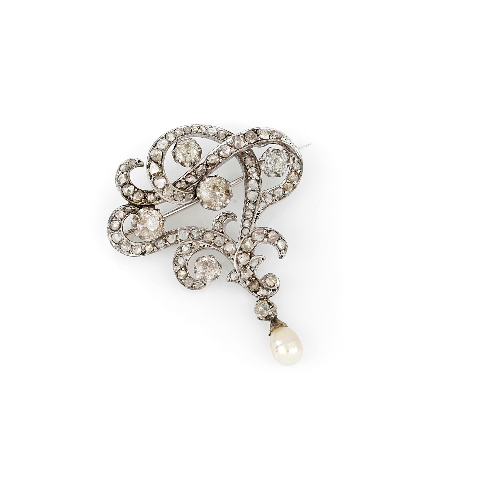 Null Spilla/pendente primi '900 in oro  bianco 18 carati e platino con diamanti &hellip;