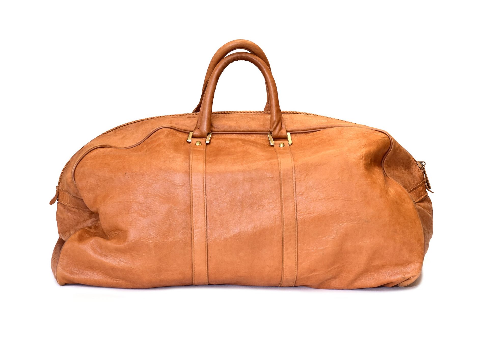 Null Leather duffel bag with rounded handles, gold hardware and zipper closure. &hellip;