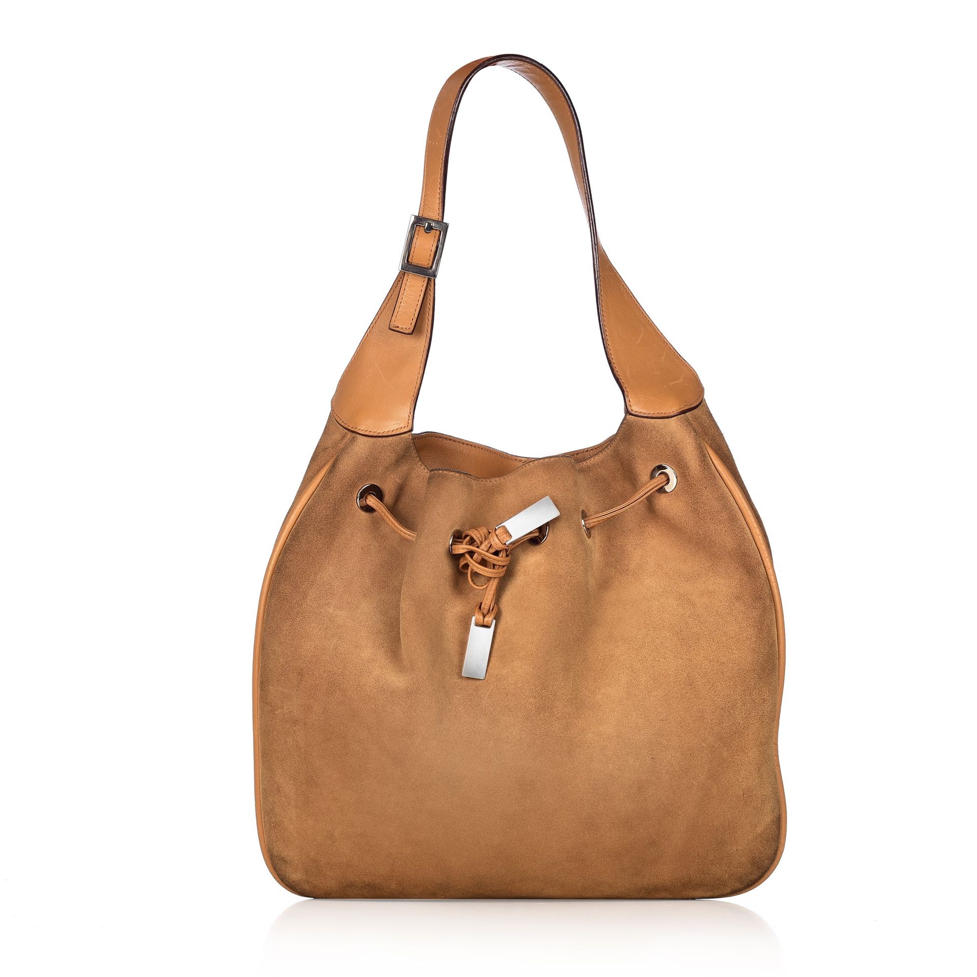 GUCCI Gucci shoulder bag in camel-colored suede, leather trim and shoulder strap&hellip;