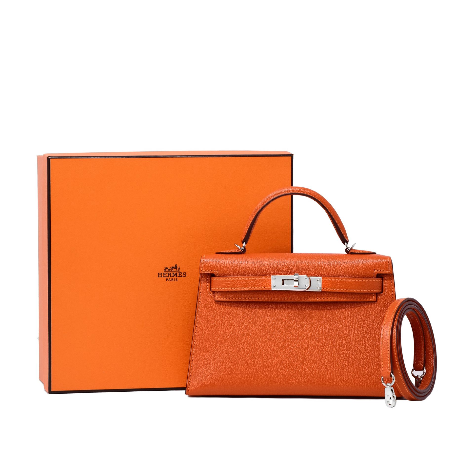 HERMES Hermès mini Kelly Verso double 20, extérieurement couleur Feu, intérieure&hellip;