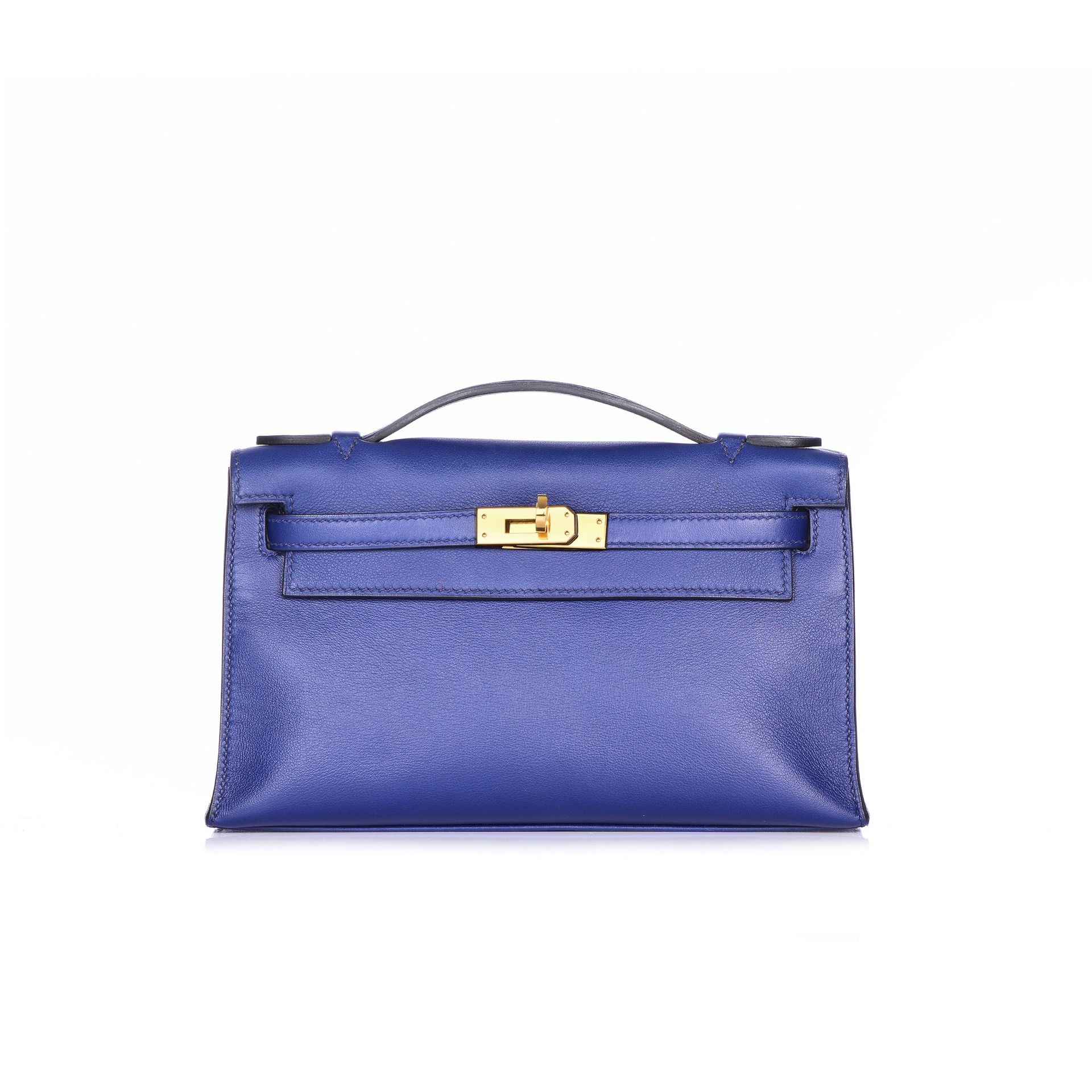 HERMES Hermès Mini Kelly Clutch Bag 22 in Swift Blue France Leder mit Goldmetall&hellip;