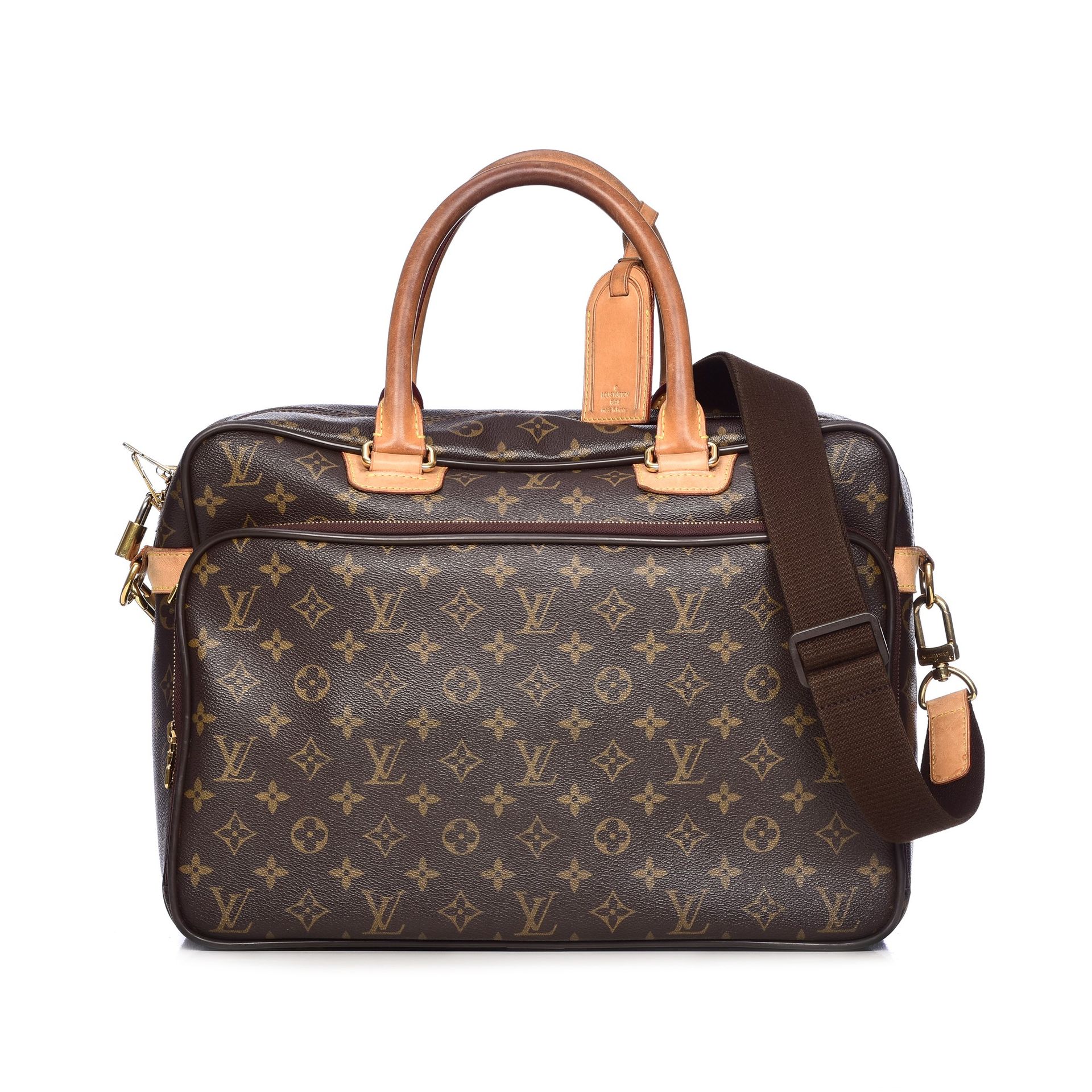 LOUIS VUITTON 路易威登Icare商务包，Monogram帆布材质，圆形皮革手柄，金色金属配件，拉链开合，可拆卸的可调节肩带。 棕色帆布内层，有电脑&hellip;