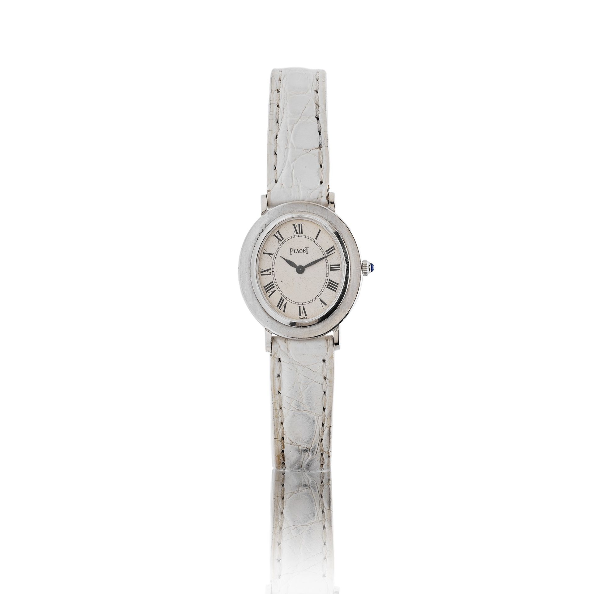 PIAGET Piaget, 1970s. 18kt white gold case, with white crocodile leather bracele&hellip;
