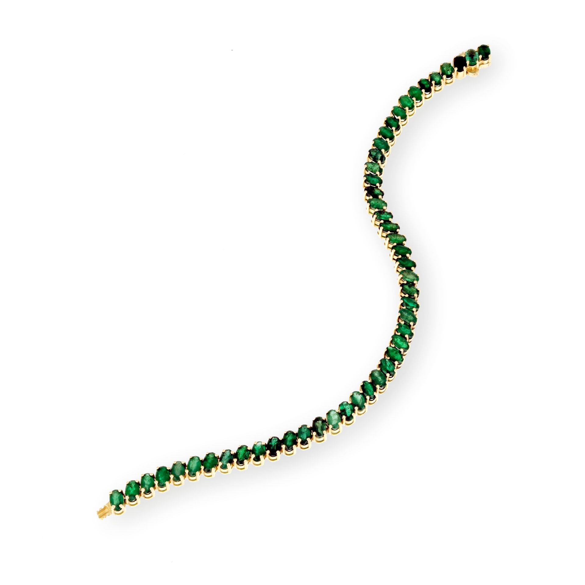 Null 14 Kt yellow gold tennis bracelet with oval-cut emeralds weighing a total o&hellip;