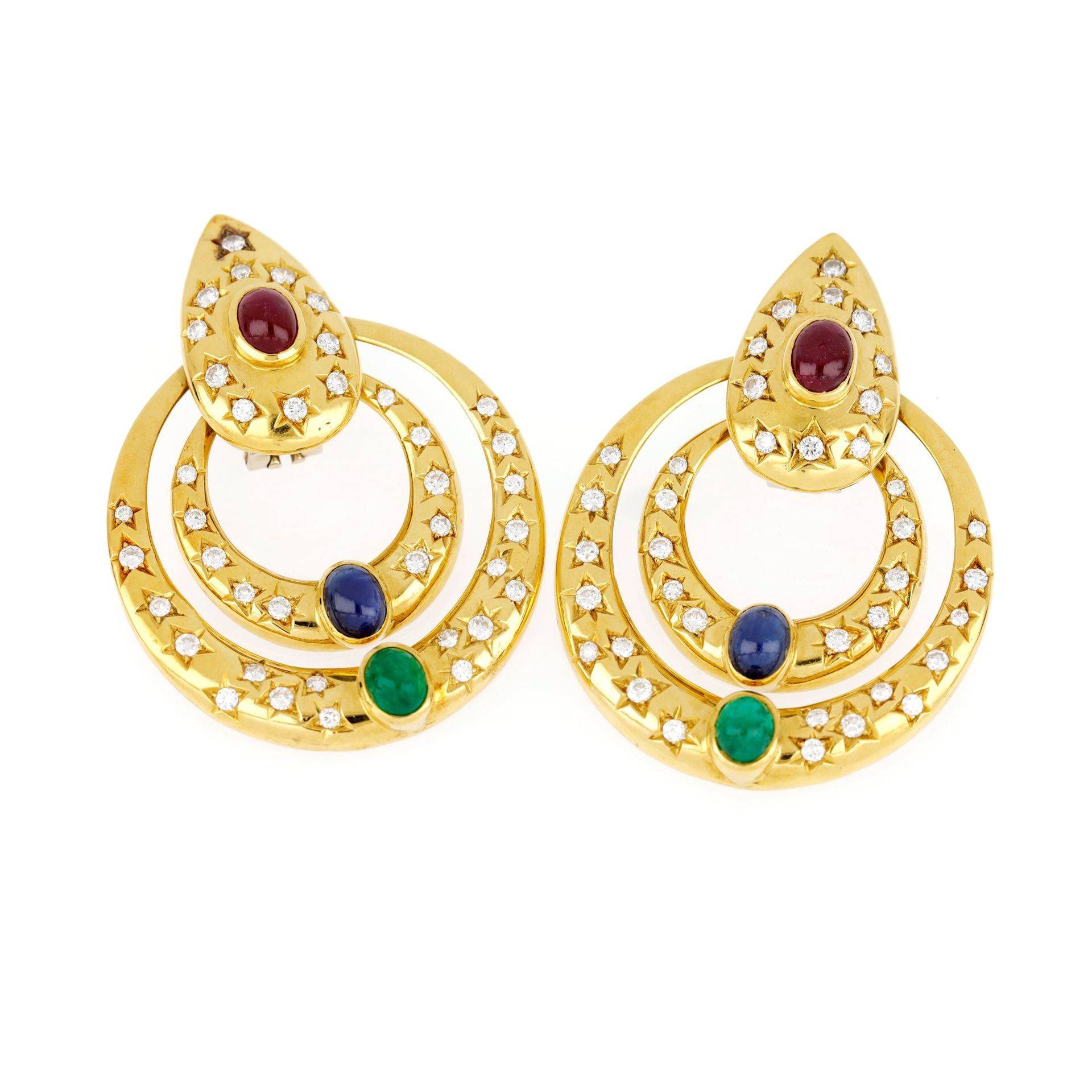 Null Boucles d'oreilles pendantes à double anneau articulé en or jaune 18 carats&hellip;