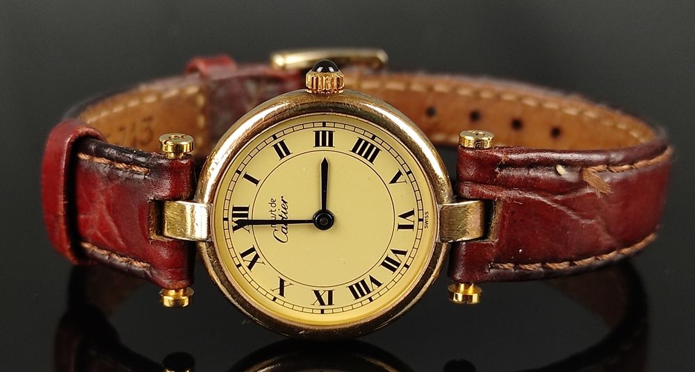 Null Montre-bracelet de dame, Cartier, modèle Vermeil, Paris, boîtier en argent &hellip;