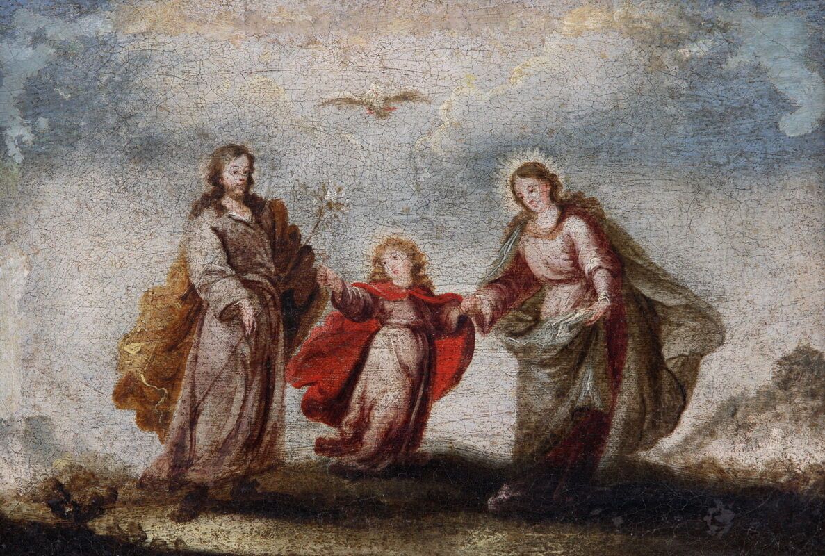 Null 17世纪学校

神圣家族--耶稣和约瑟夫工作

画布上的油彩一对

24 x 34,5 cm

(修复和修饰)

17世纪的木质和灰泥框架，黑漆和镀金&hellip;