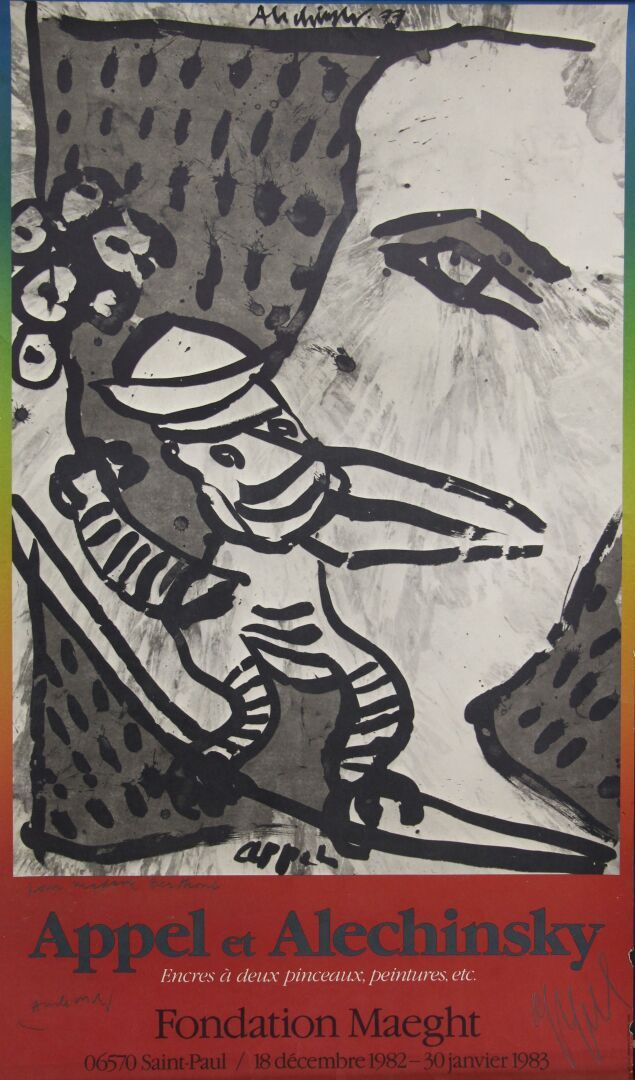 Null 麦格特基金会 - 展览海报 
"阿佩尔和阿勒钦斯基，墨水与两支毛笔，绘画等"，1982年12月至1983年1月
有铅笔签名的 "给贝尔图夫人"，两位艺&hellip;