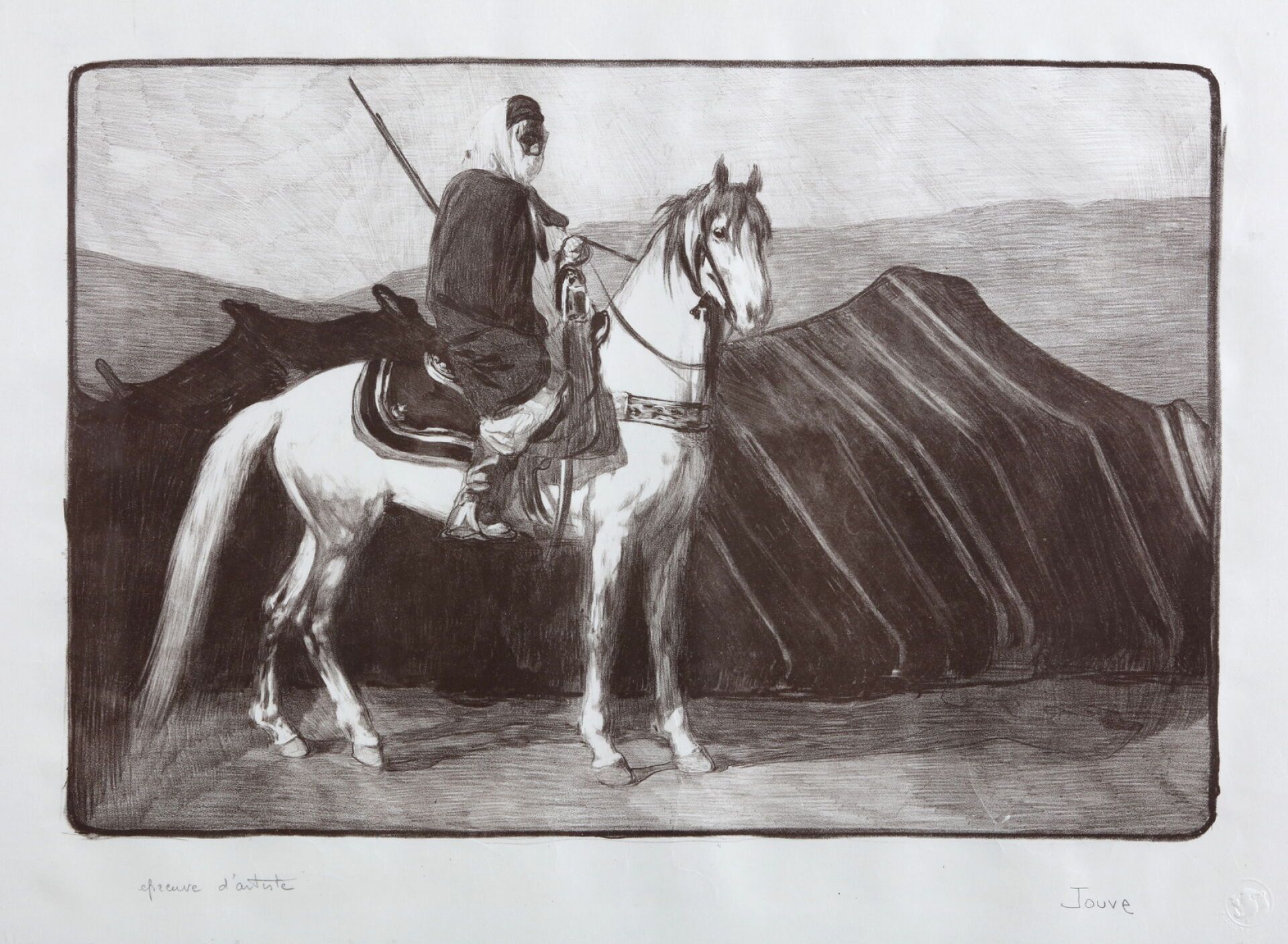 Null Paul JOUVE (1878-1973)
Cavaliere arabo davanti a una tenda. 1911.
Litografi&hellip;