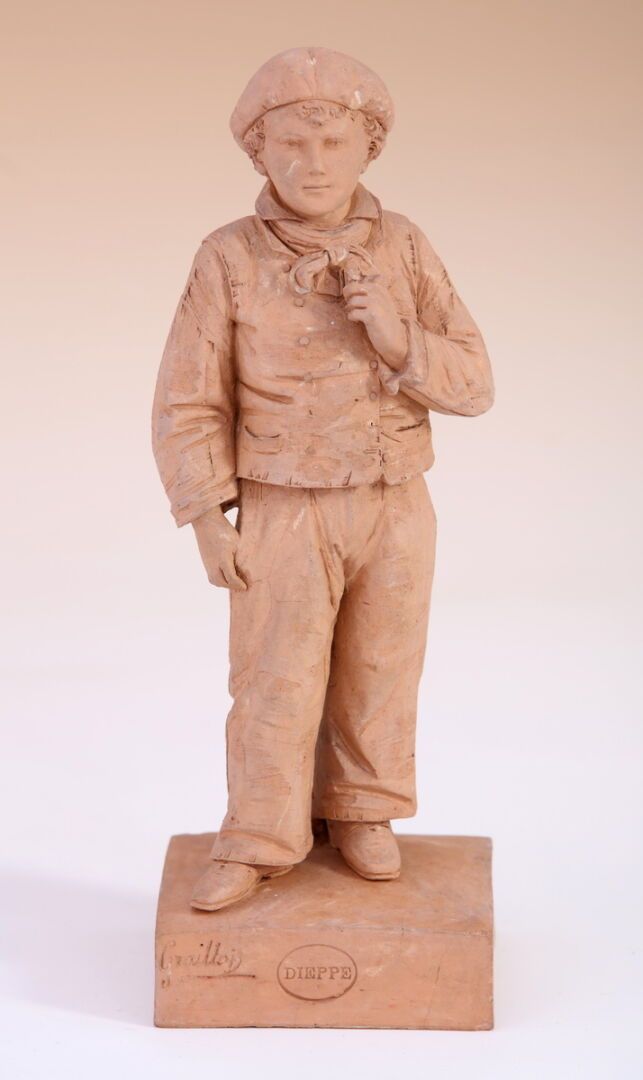 Null 费利克斯-格雷龙（1833-1891 年） 
幼苔
兵马俑雕像
方形底座，有签名和年代 Dieppe
H.21.5 厘米
(略有缺失）