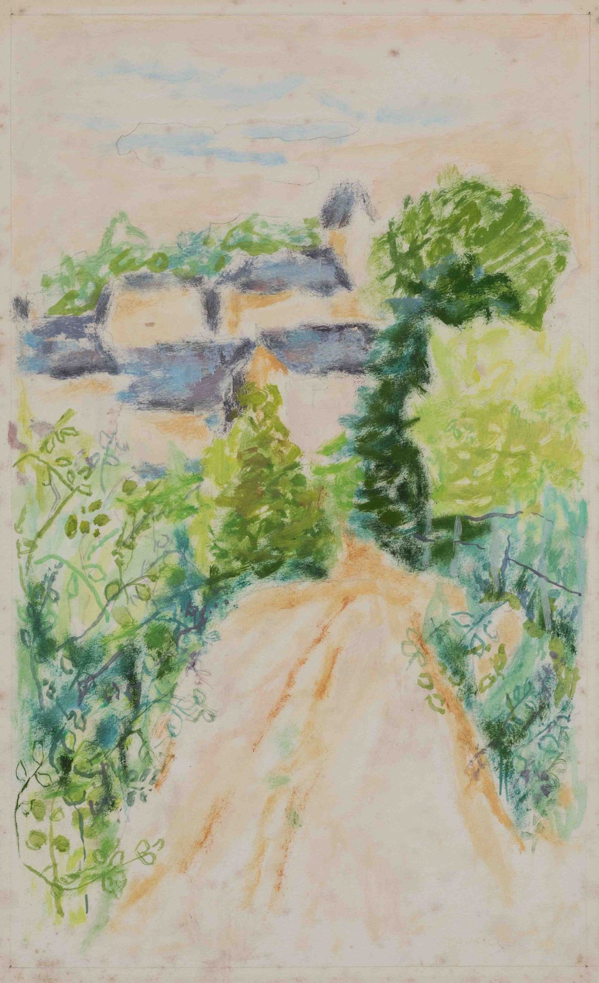 Null 儒勒-卡瓦耶 (Carmaux, 1901 - Epineuil, 1977)

通往一个村庄的道路。

水粉画，右下角有签名。

高度：39厘米。宽&hellip;