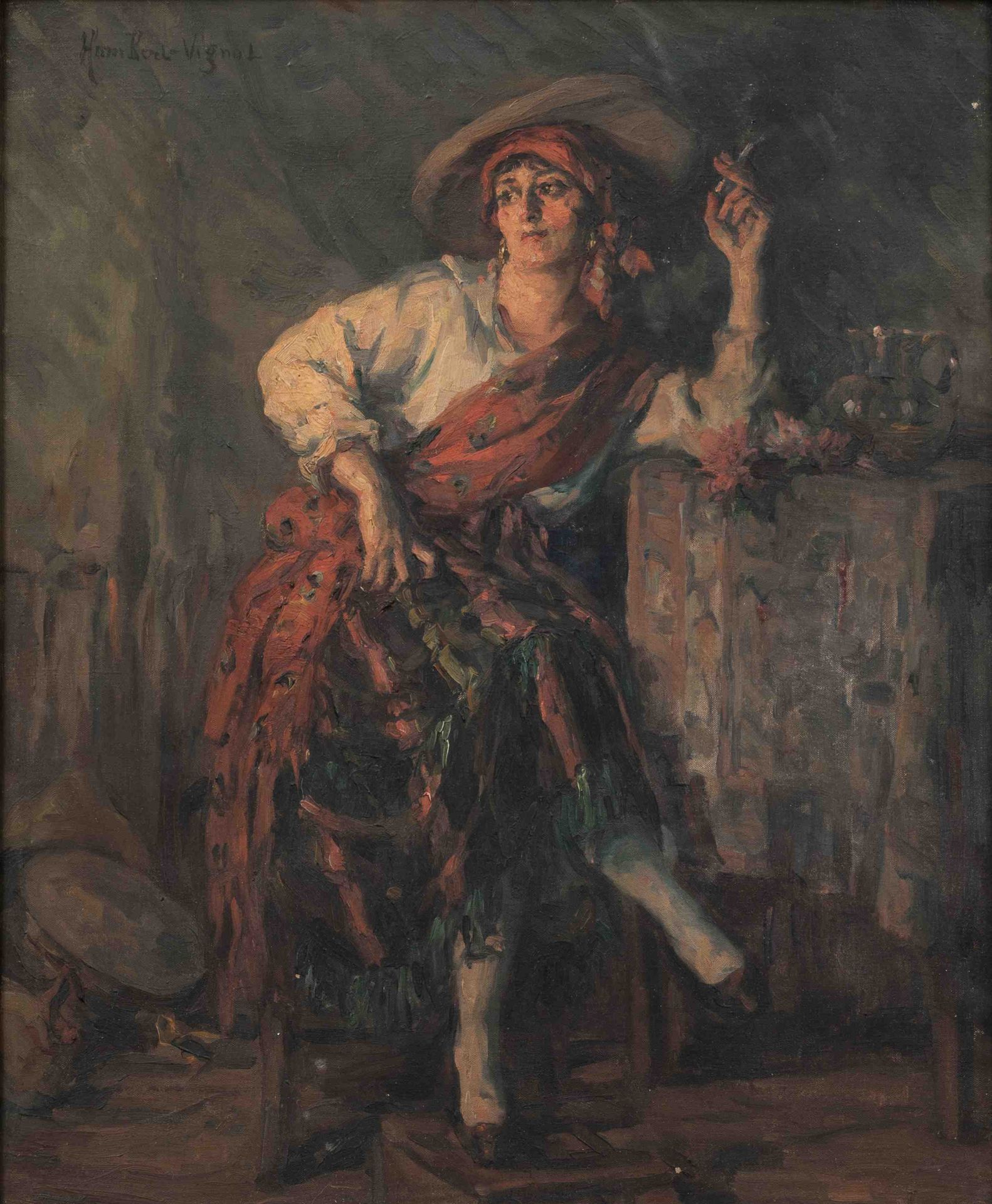 Null Léonie HUMBERT-VIGNOT (1878-1960)

Gitane à la cigarette.

Huile sur toile &hellip;