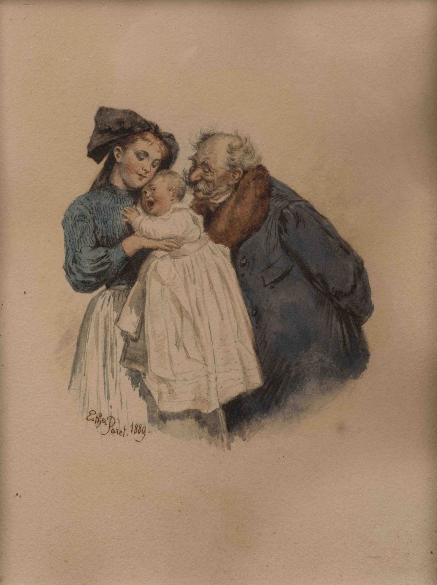Null Esther PARET (19世纪)在Adrien MARIE (1848-1891)之后的作品

"稻草人"。

水彩画，左下方有签名和日期，18&hellip;