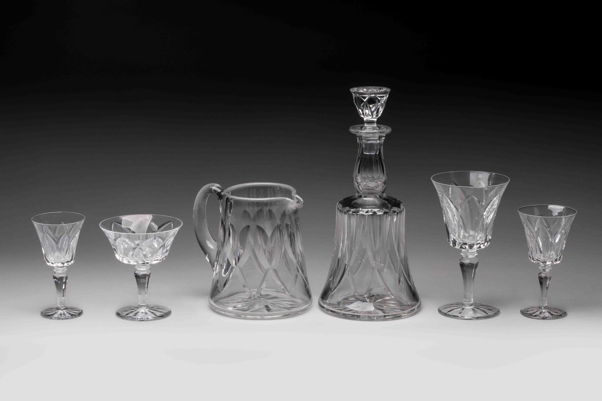 Null SAINT-LOUIS. GLASS SET in cut crystal, 54 PIECES, model "Camargue" (created&hellip;