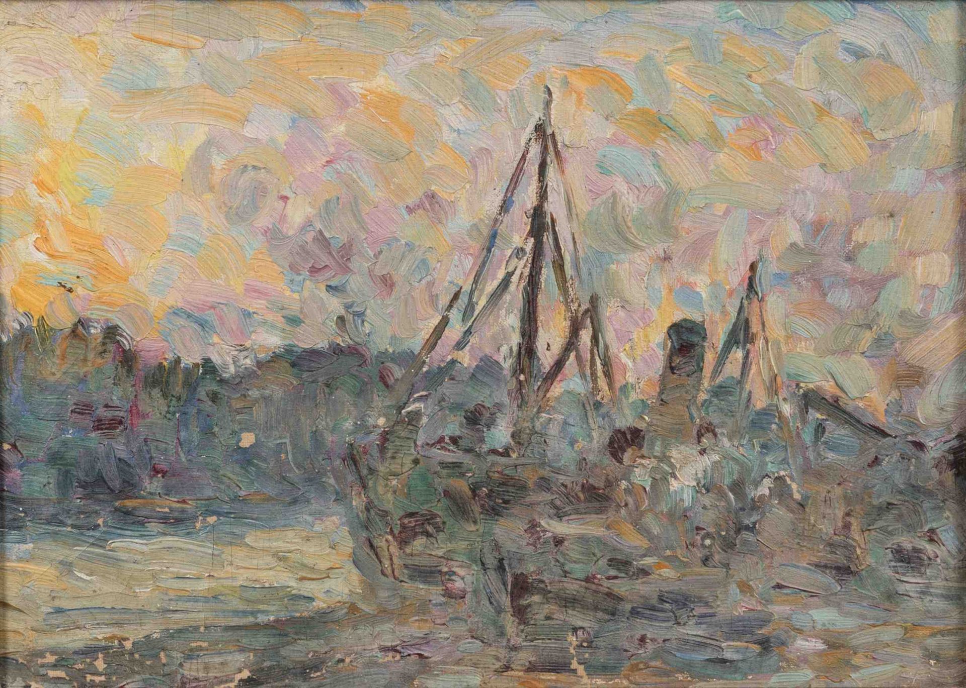 Null 安纳托尔-欧仁-希拉里特(Anatole Eugène HILLAIRET) (1880-1928)

"卢浮宫港"。

裱在纸板上的布面油画，背面有&hellip;