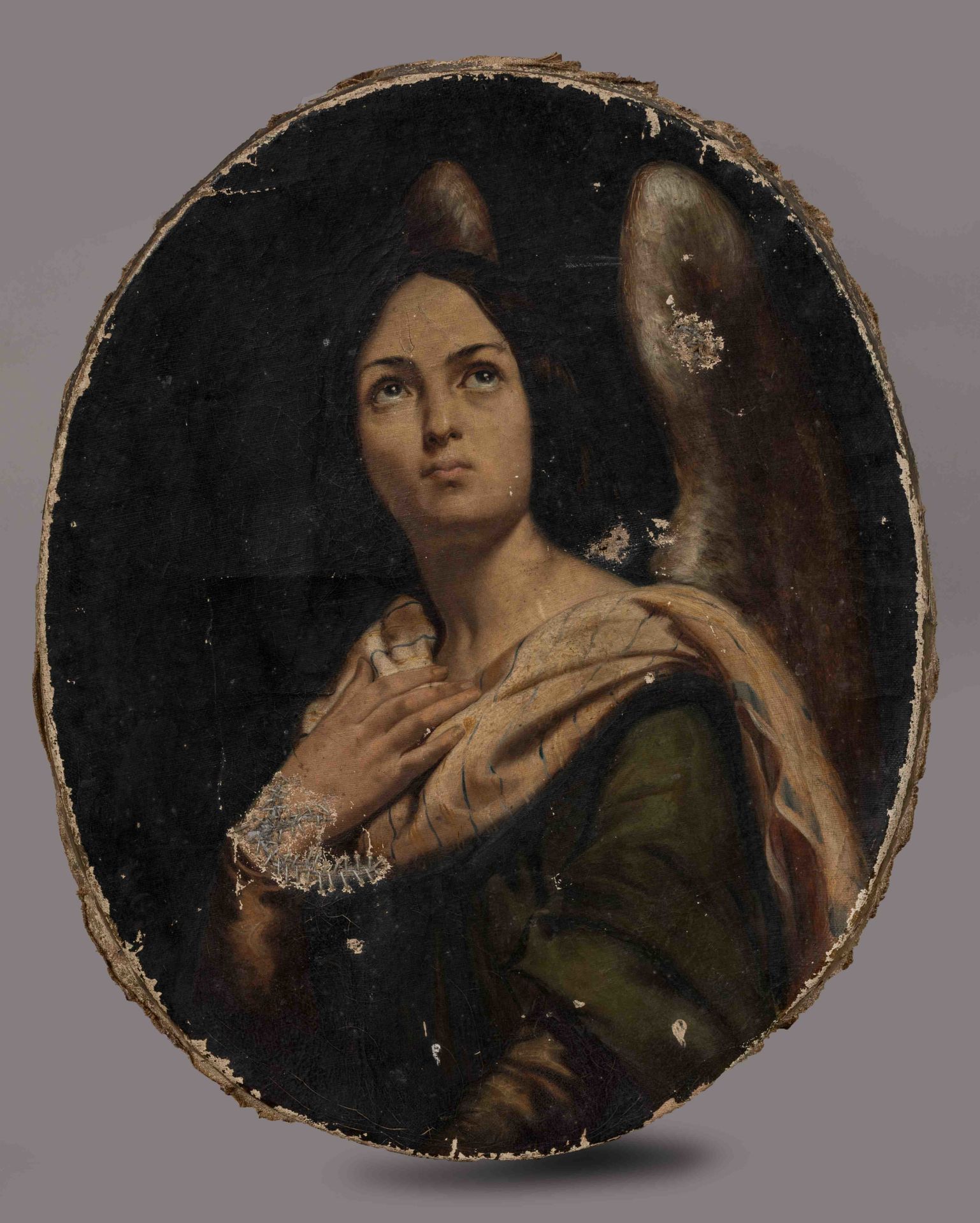 Null 19世纪的浪漫主义学校

守护天使。

布面油画，左下角有椭圆形视图，上面有 "MG "字样。

高度：37厘米。宽度：30厘米。(事故和修复）。)