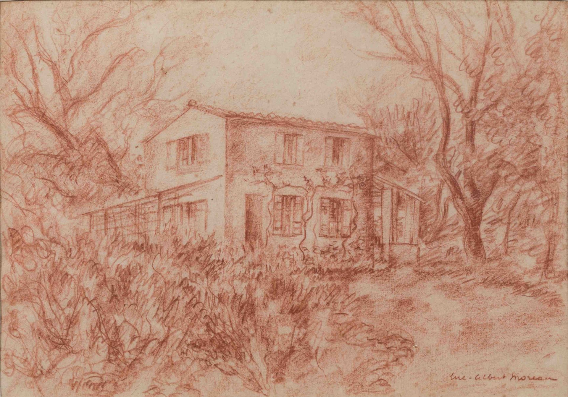 Null 吕克-阿尔贝-莫罗（Luc-Albert MOREAU）（巴黎，1882-1948）。

乡村别墅。

右下角有签名的Sanguine。

高度：26&hellip;