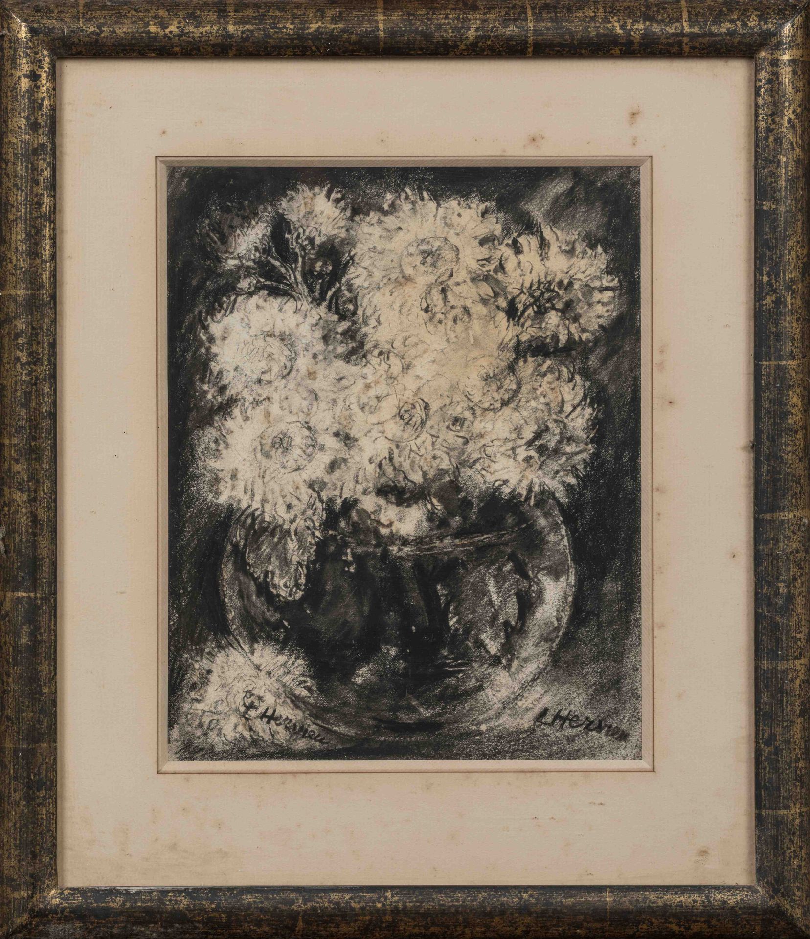 Null 路易丝-赫菲厄（Alençon, 1878 - Versailles, 1954）。

花瓶里的大红花。

右下角和左下角有签名的炭笔。

高度：29&hellip;