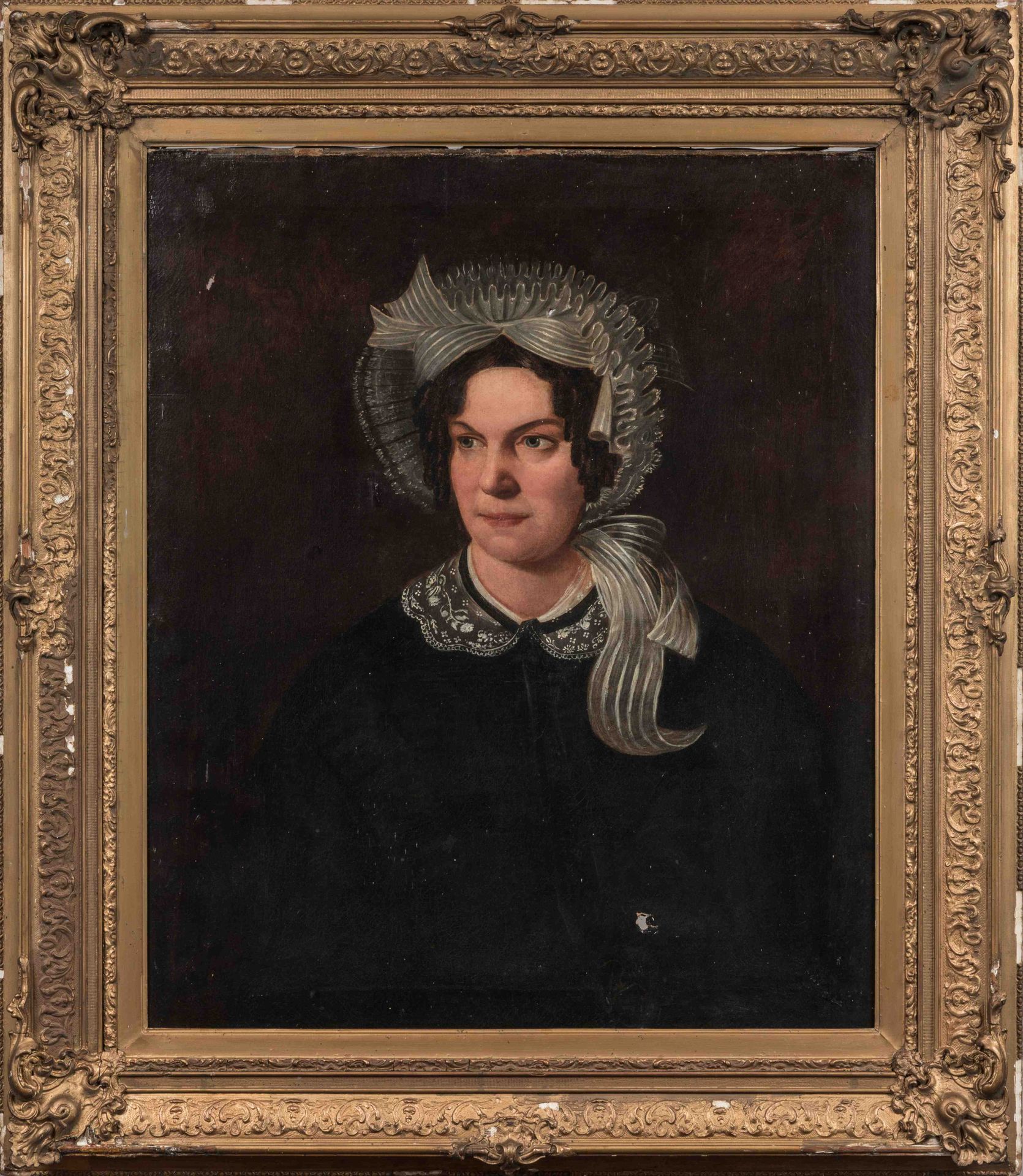 Null 19世纪的法国学校

一位女士的画像。

布面油画。

高度：76厘米。宽度：64厘米。(事故和修复）。)