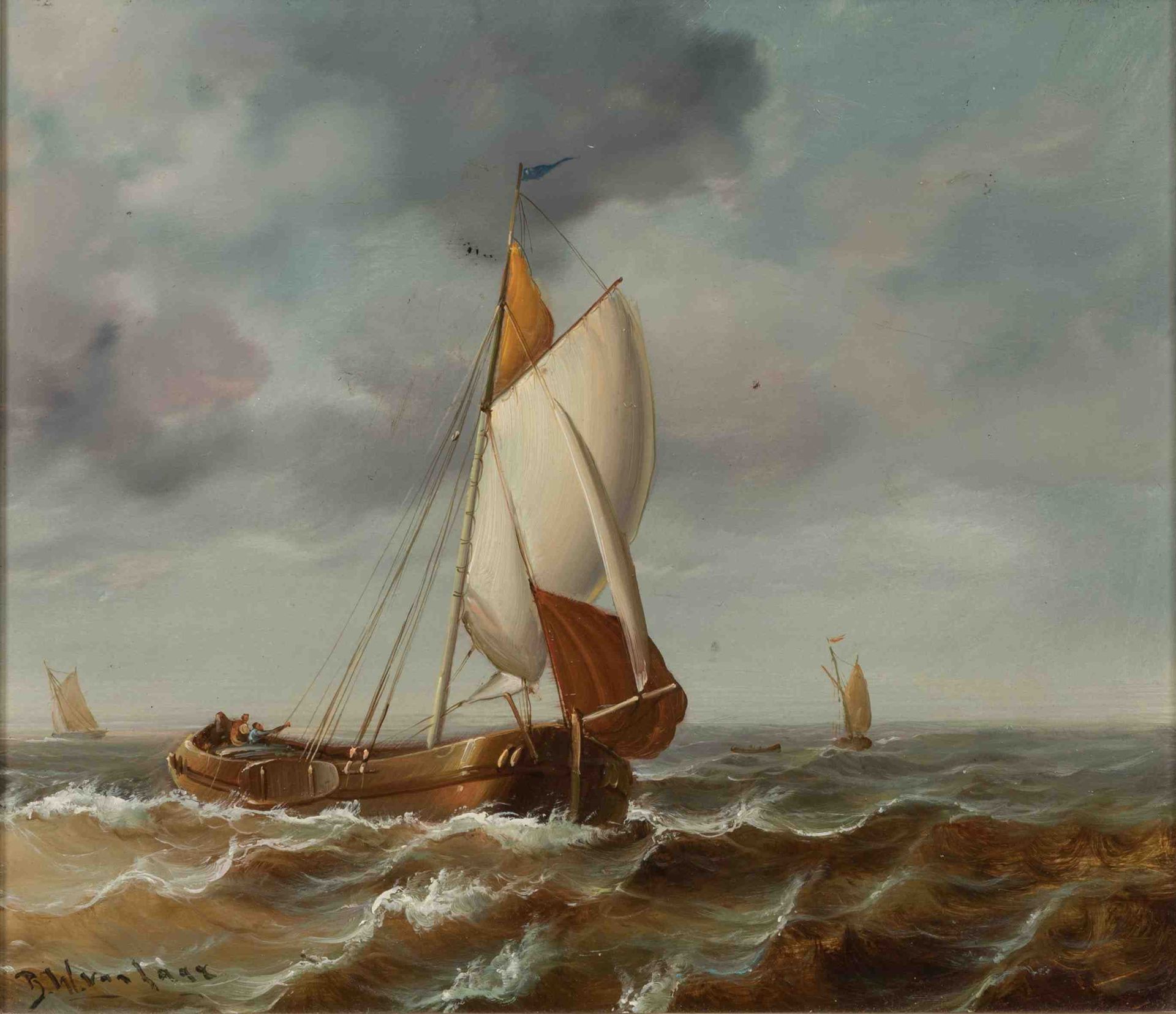 Null Bartol Wilhelm VAN LAAR (1818-1901)

Sailing ship by rough sea. 

Oil on pa&hellip;