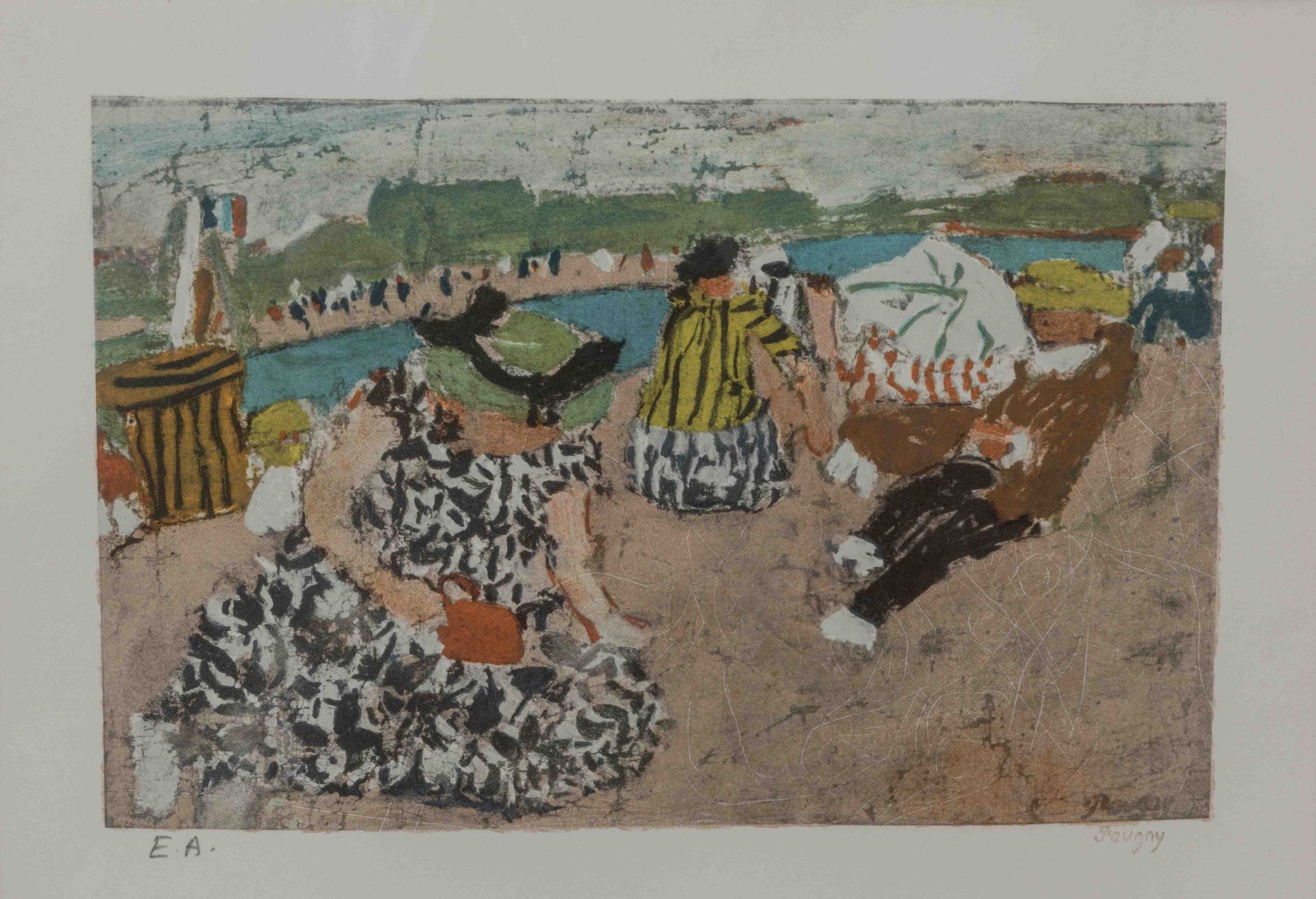 Null 普尼（Konokkala，1892-巴黎，1956）让-伊万-普尼说

在海滩上。

石版画，右下角有艺术家的签名证明。

高度：24.5厘米。宽度：&hellip;