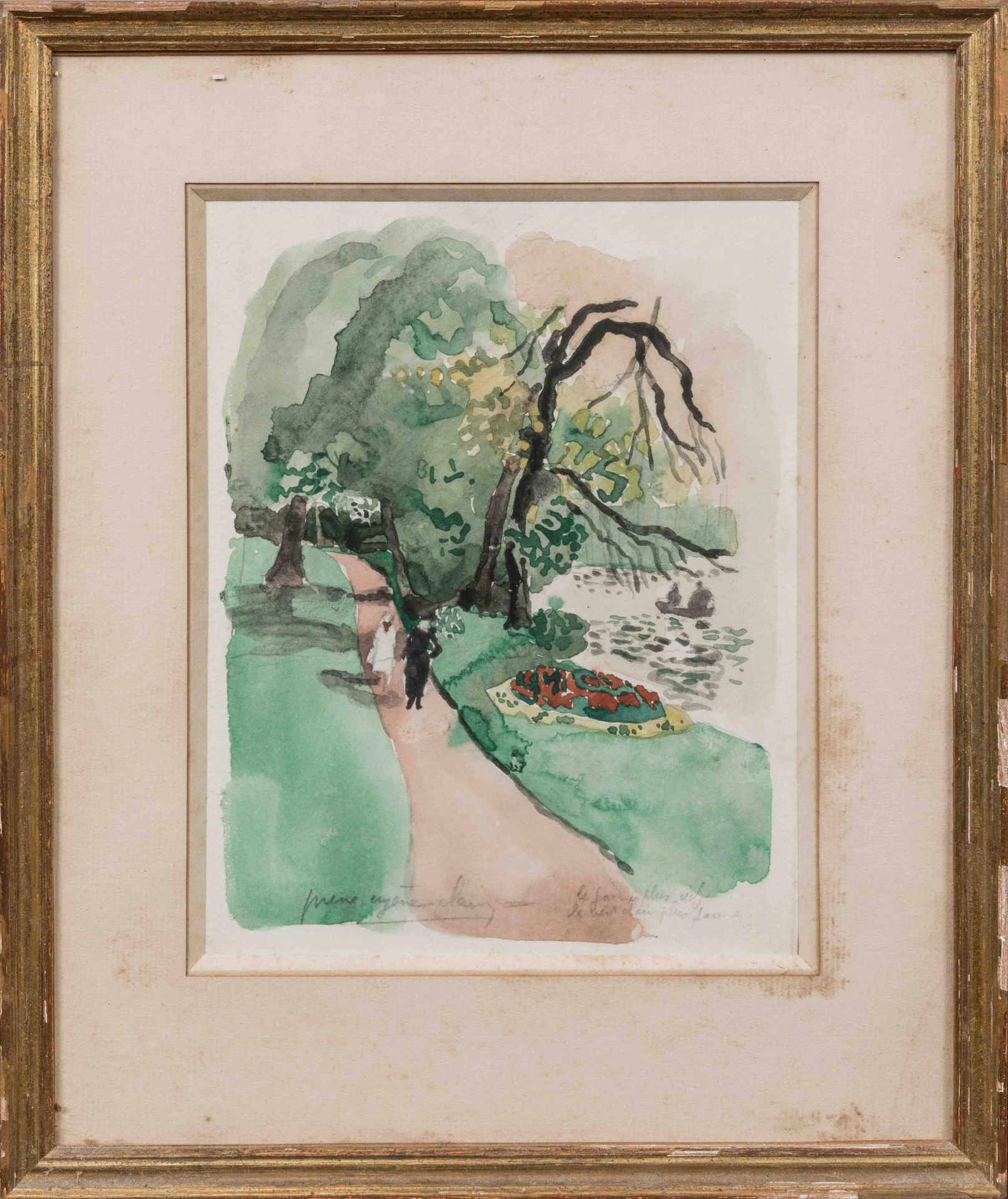Null 皮埃尔-欧仁-克莱林（1897年，坎布雷-1980年，索里尼昂-夏尼）。

在湖边散步。

水彩和木炭画，左下有签名，右下有注释 "le jaune &hellip;