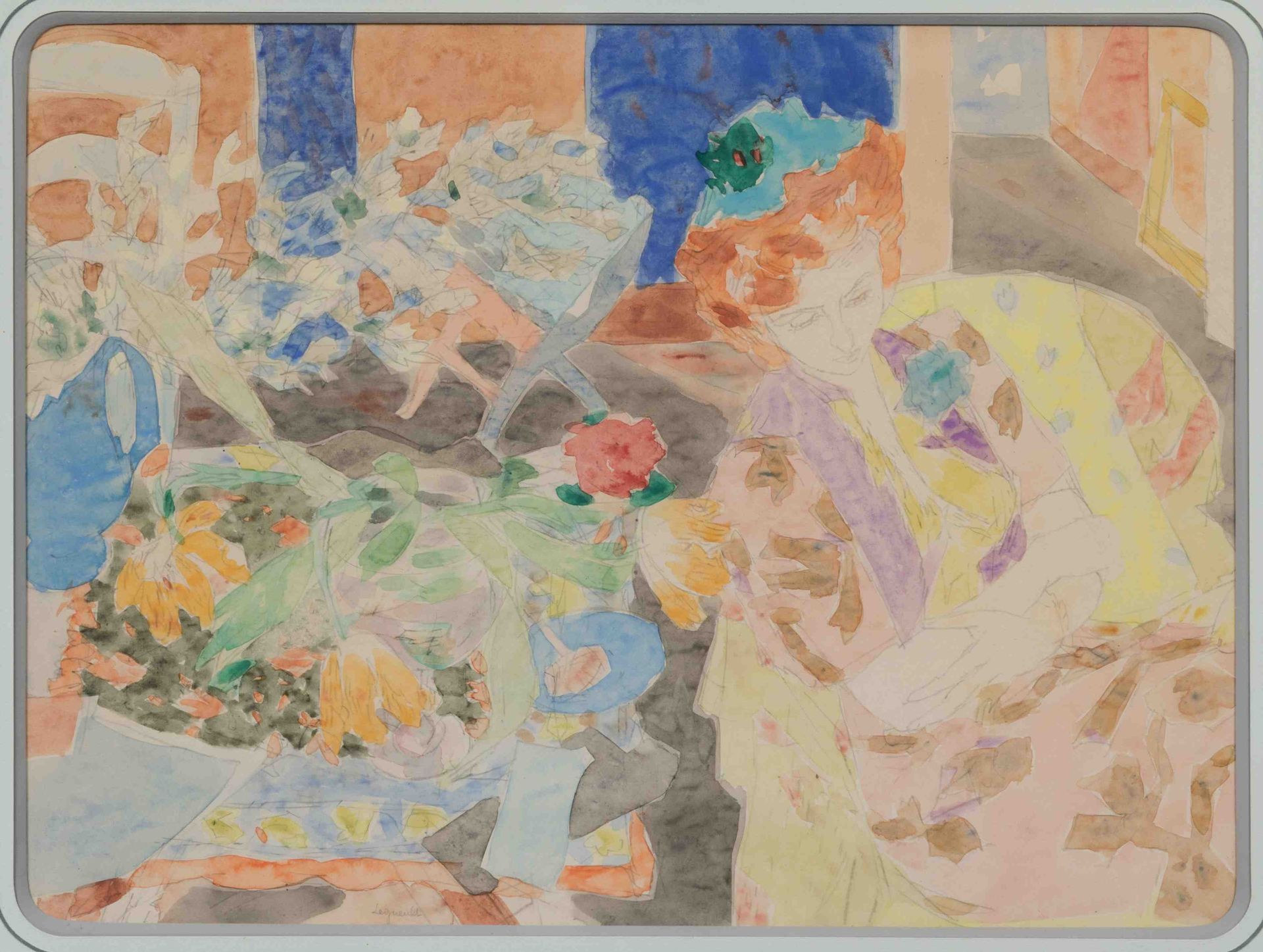 Null 雷蒙-勒格特（巴黎，1898-1971年

"绿帽子"。

水彩画，左下角有签名。背面的标签碎片上印有日期194？

高度：39.5厘米。宽度：53厘&hellip;