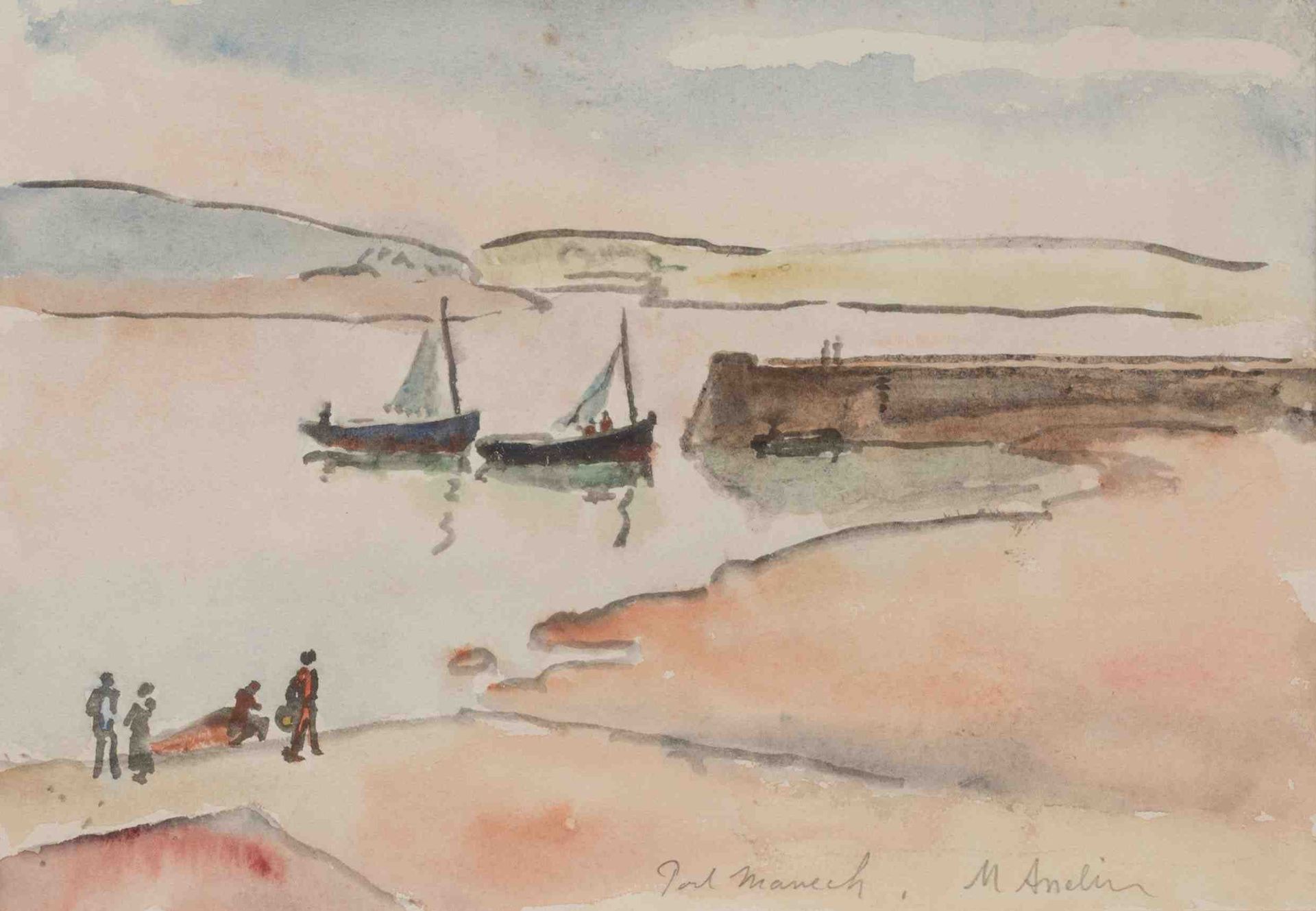 Null 莫里斯-阿塞林（Orléans, 1882 - Neuilly-sur-Seine, 1947）。

"马内奇港"。

水彩画，右下方有签名和标题。
&hellip;