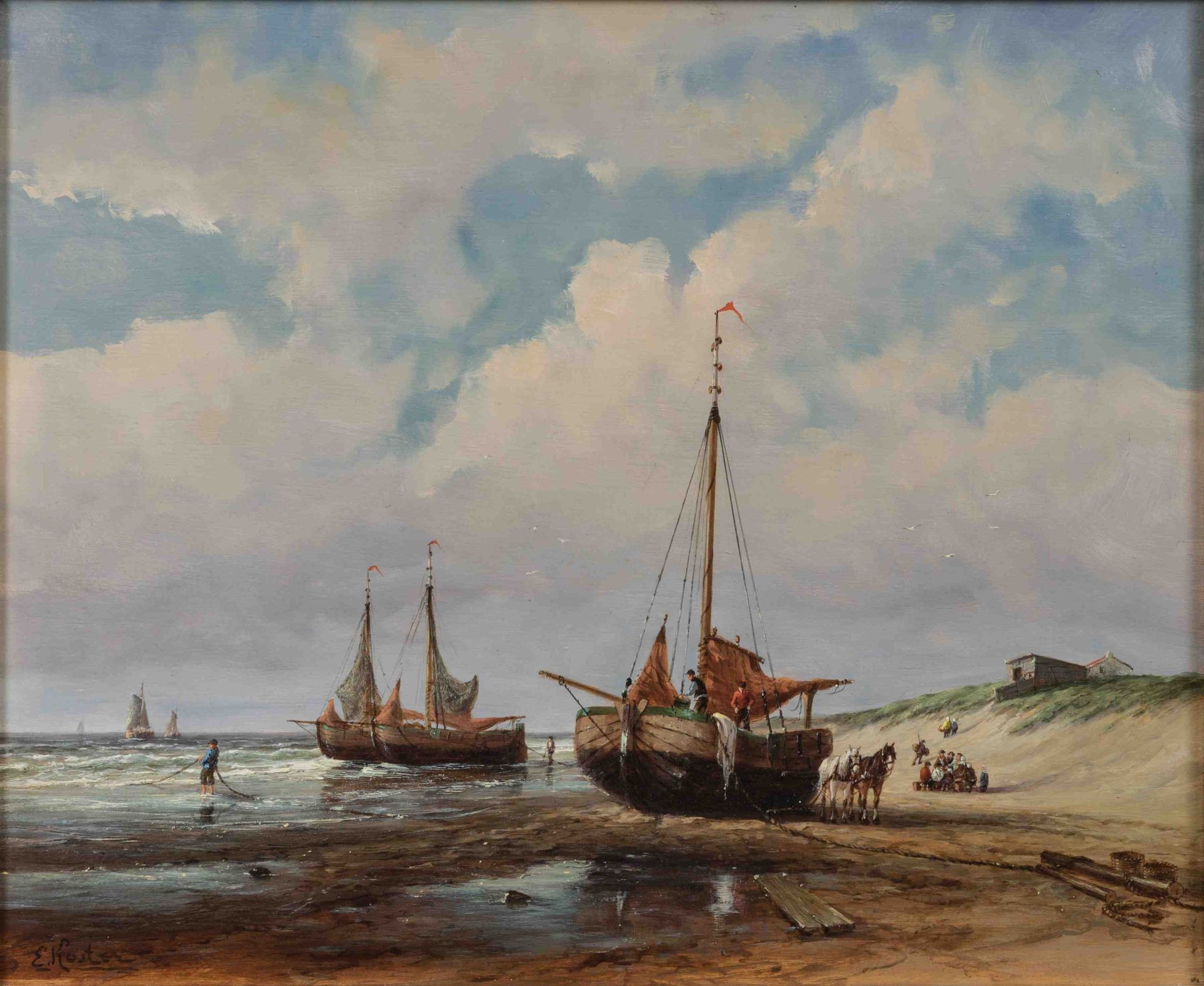 Null 埃弗哈杜斯-考斯特 (1817-1892)

捕虾场景。

左下角有签名的面板油画。

高度：50厘米。宽度：60厘米。