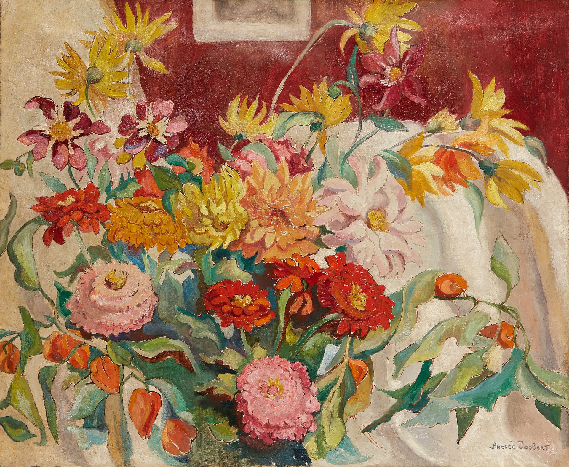 Null Andrée JOUBERT (1894-1959) 


Bouquet di dalie 


Olio su tela firmato in b&hellip;