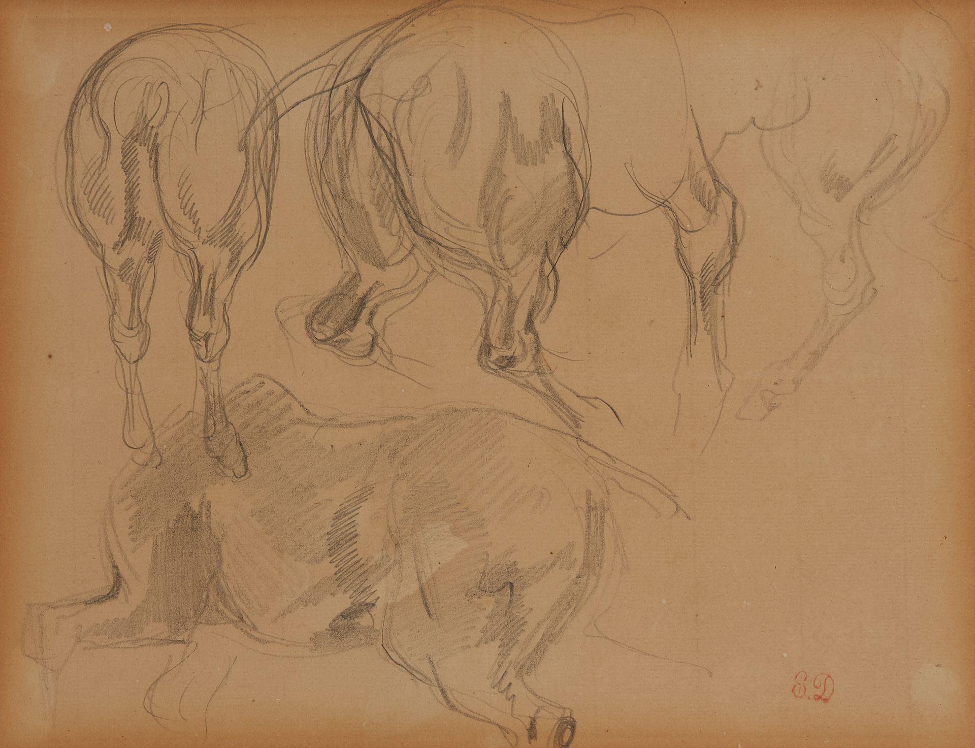 Null 欧仁-德拉克洛瓦(1798-1863)


对马的臀部的四项研究


纸上铅笔。


邮票（Lugt 838a）右下方。


17,8 x 23,5 &hellip;