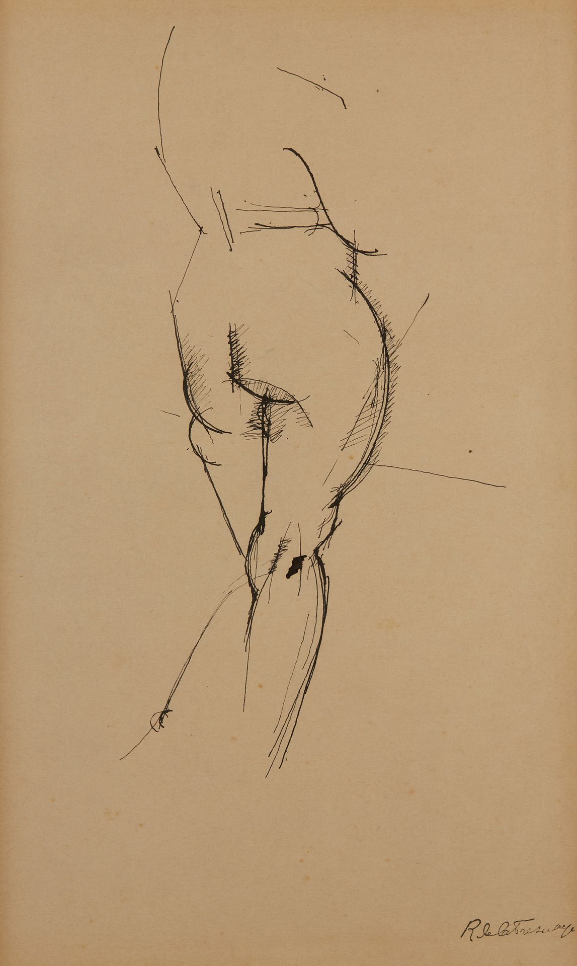 Null 罗杰-德拉-弗雷斯奈(1885-1925)


背部裸体


纸上水墨，右下角有签名的印章


32 x 19 cm (见图)


发黄的纸张，褪色