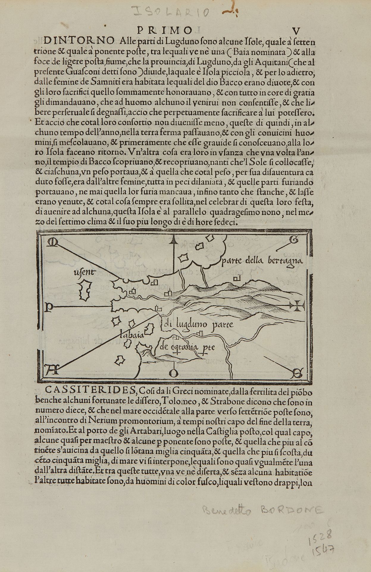 Null BORDONE，B. [Parte de la Bertagna] 。威尼斯，1528/1547。黑与白。木刻。有文字的纸张尺寸：31 x 20.8厘&hellip;