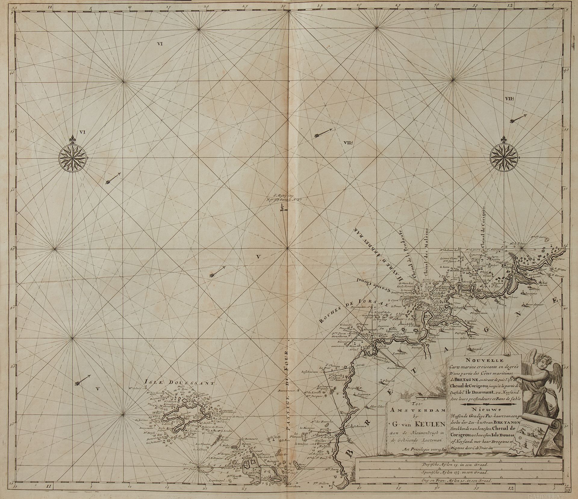 Null VAN KEULEN, G. Nouvelle carte marine…de Bretagne en tirant depuis l'est de &hellip;