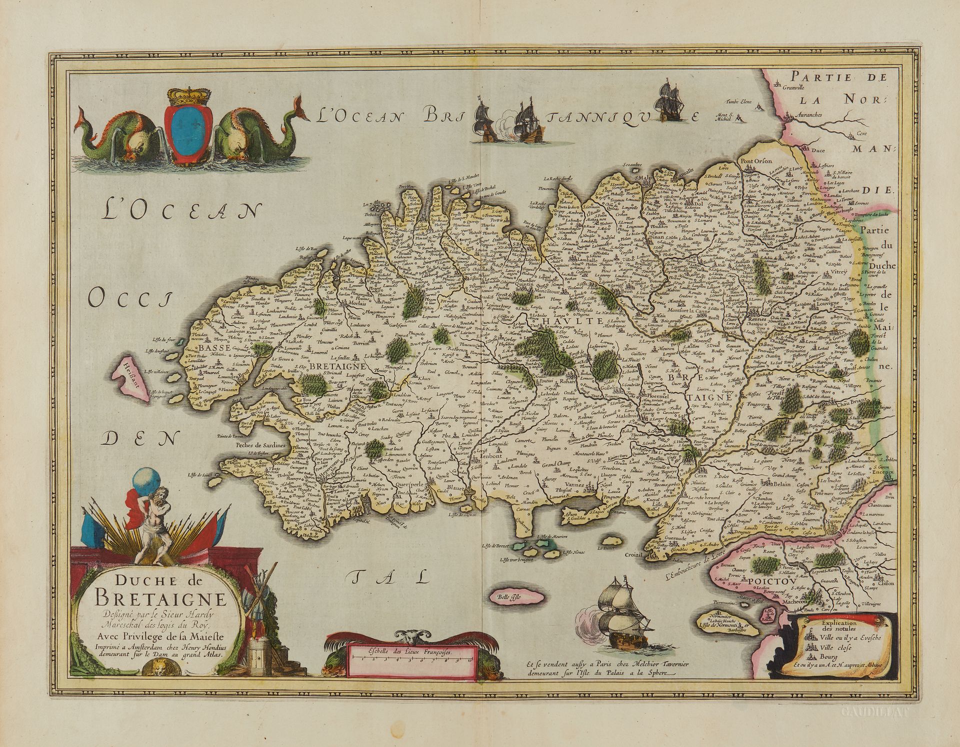 Null HARDY, le Sieur / JANSSON, J. Duchy of Bretaigne。阿姆斯特丹，1640年，彩色。中心折页底部的裂缝已修&hellip;