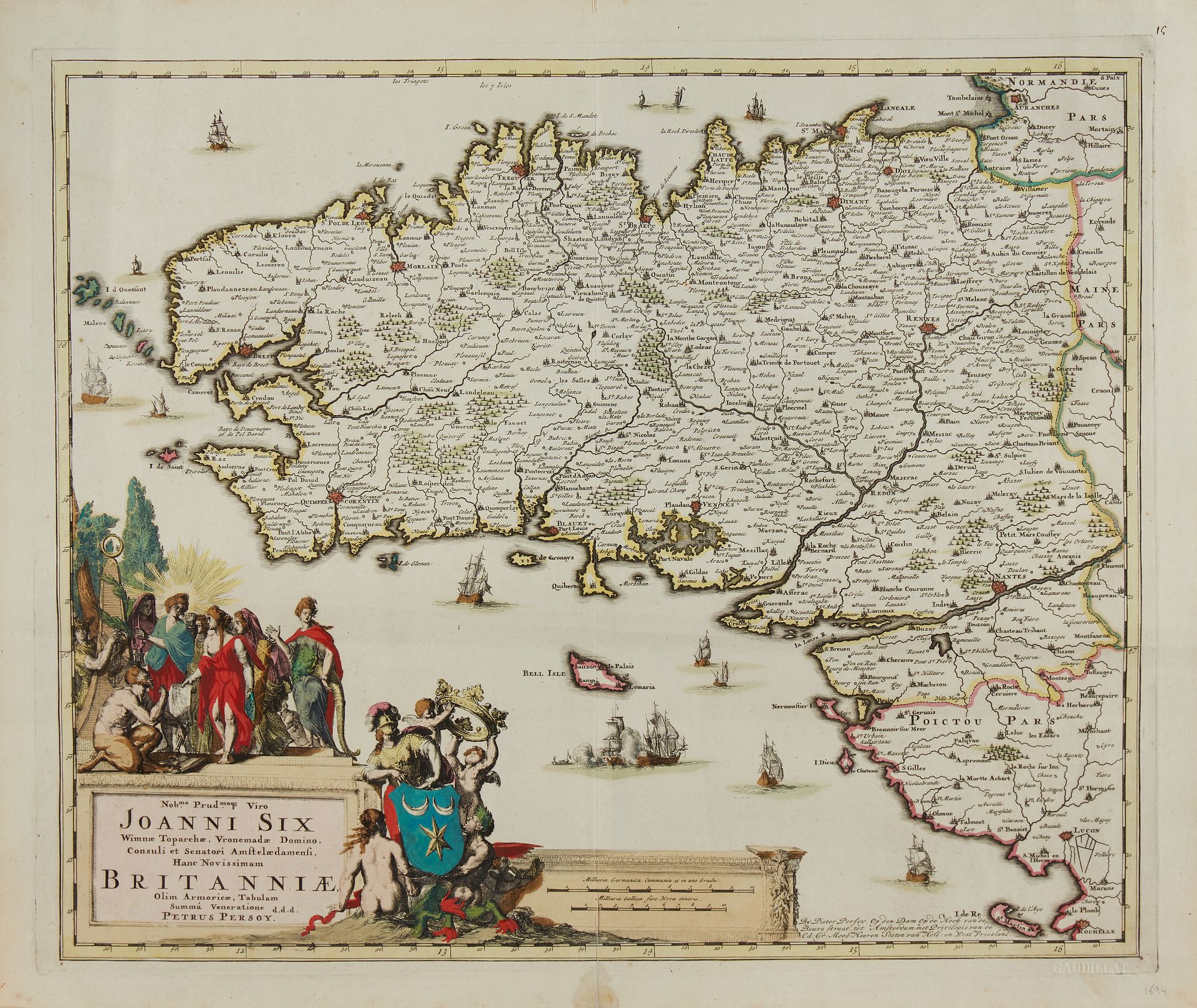 Null PERSOY, P. Britanniae. Amsterdam, 1694. Schöne Periodenfarbe. Oxidation der&hellip;
