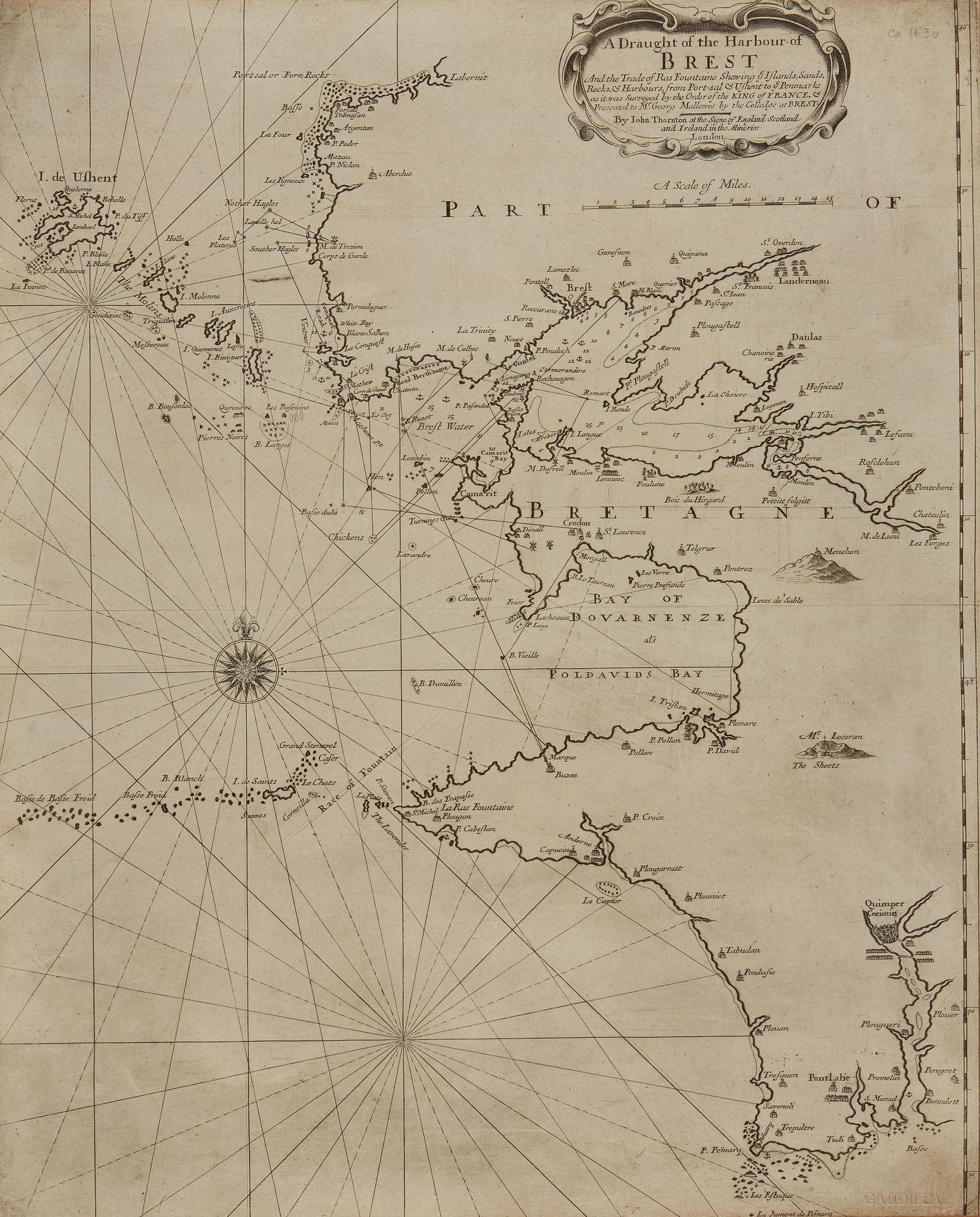 Null THORNTON, J. A Draught of the Harbour of Brest.伦敦，约1690年。黑与白。不完整的地图。精美印刷+Co&hellip;
