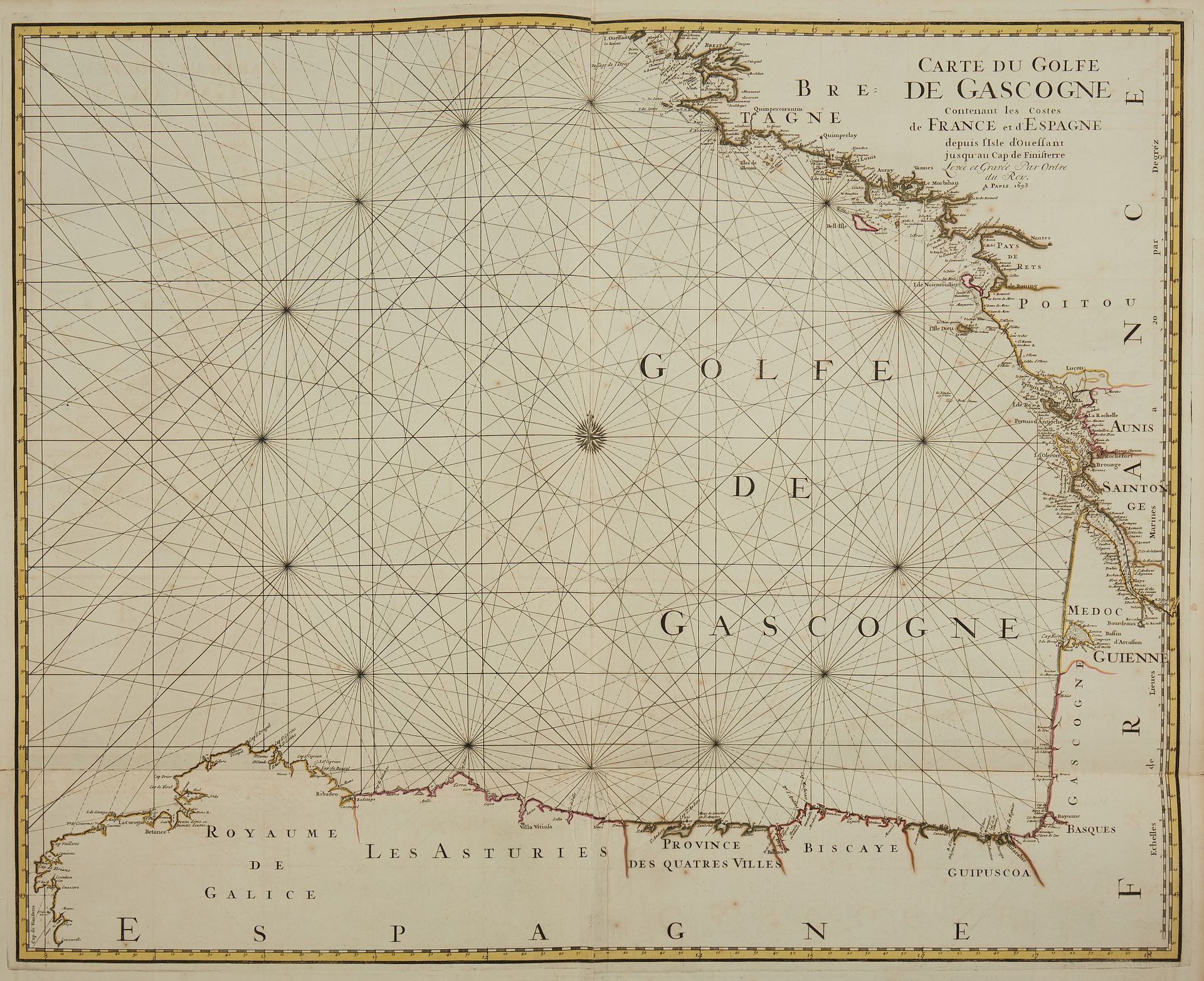Null MORTIER, P. Carte du Golfe de Gascogne Contenant les Costes de France et d'&hellip;