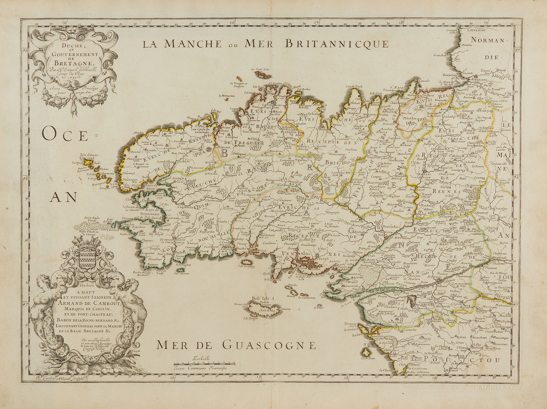 Null SANSON, N. Ducato e governo della Bretagna. Parigi, 1650. Confini nella vec&hellip;