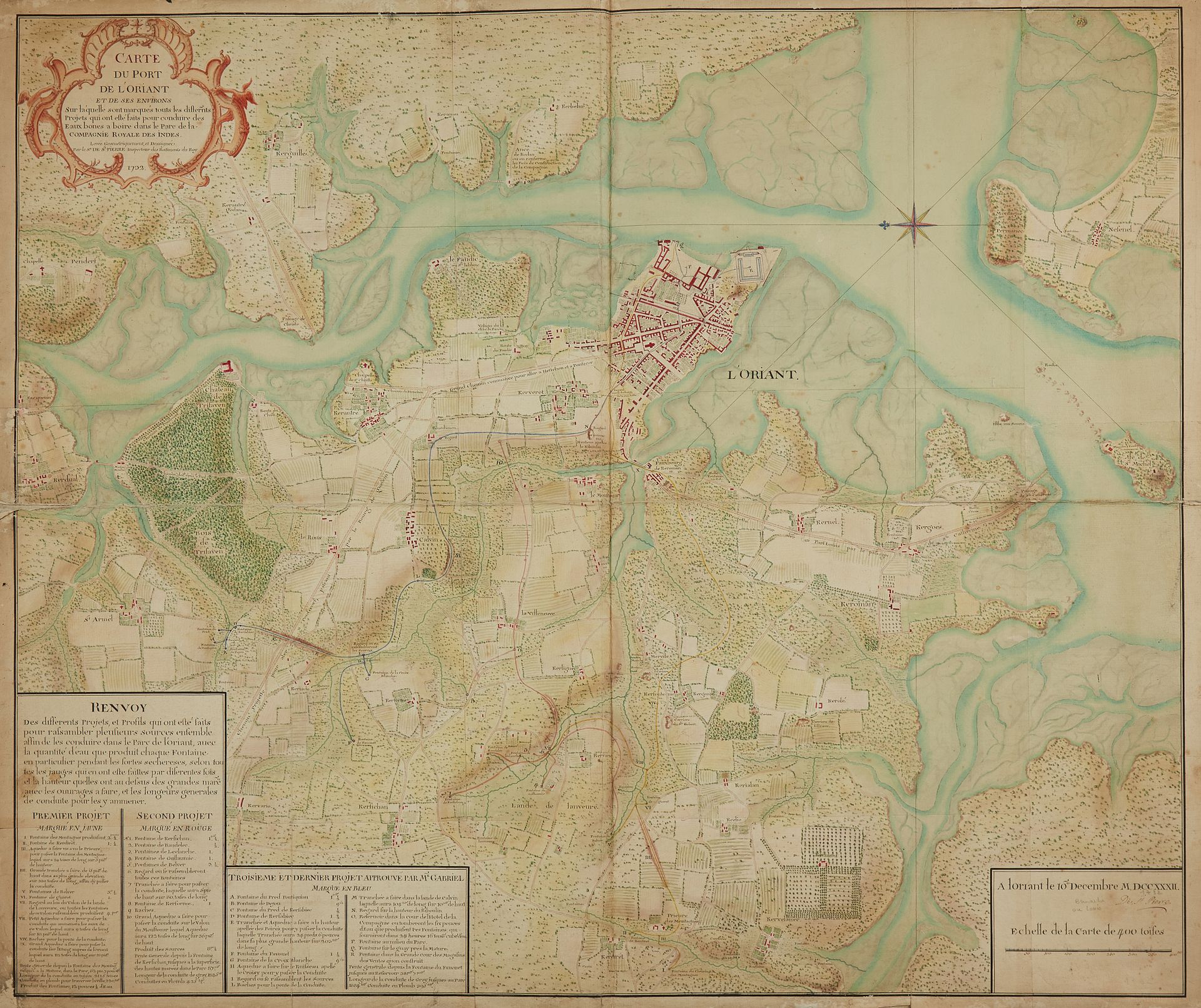 Null St PIERRE, Le Sieur de / COMPAGNIE DES INDES.L'Oriant港口及其周边地区的地图。洛里昂，1732年1&hellip;