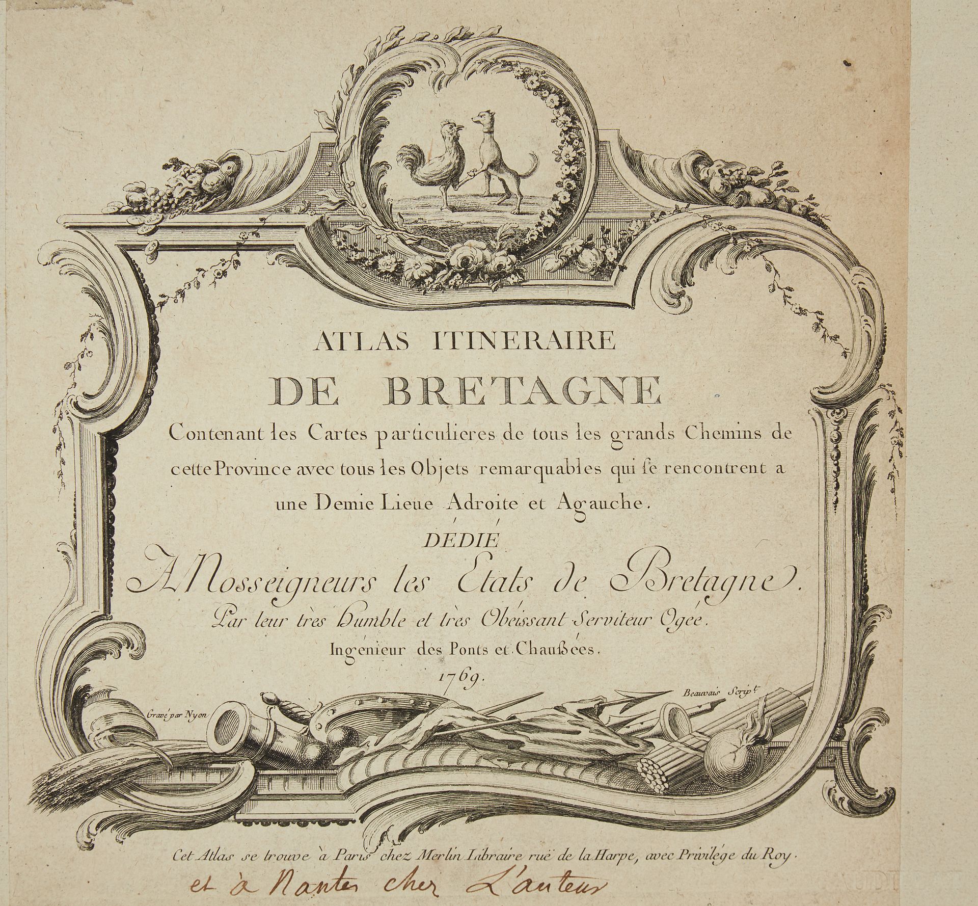 Null OGÉE, Jean. Atlante itinerario della Bretagna. Nantes, 1769. In bianco e ne&hellip;