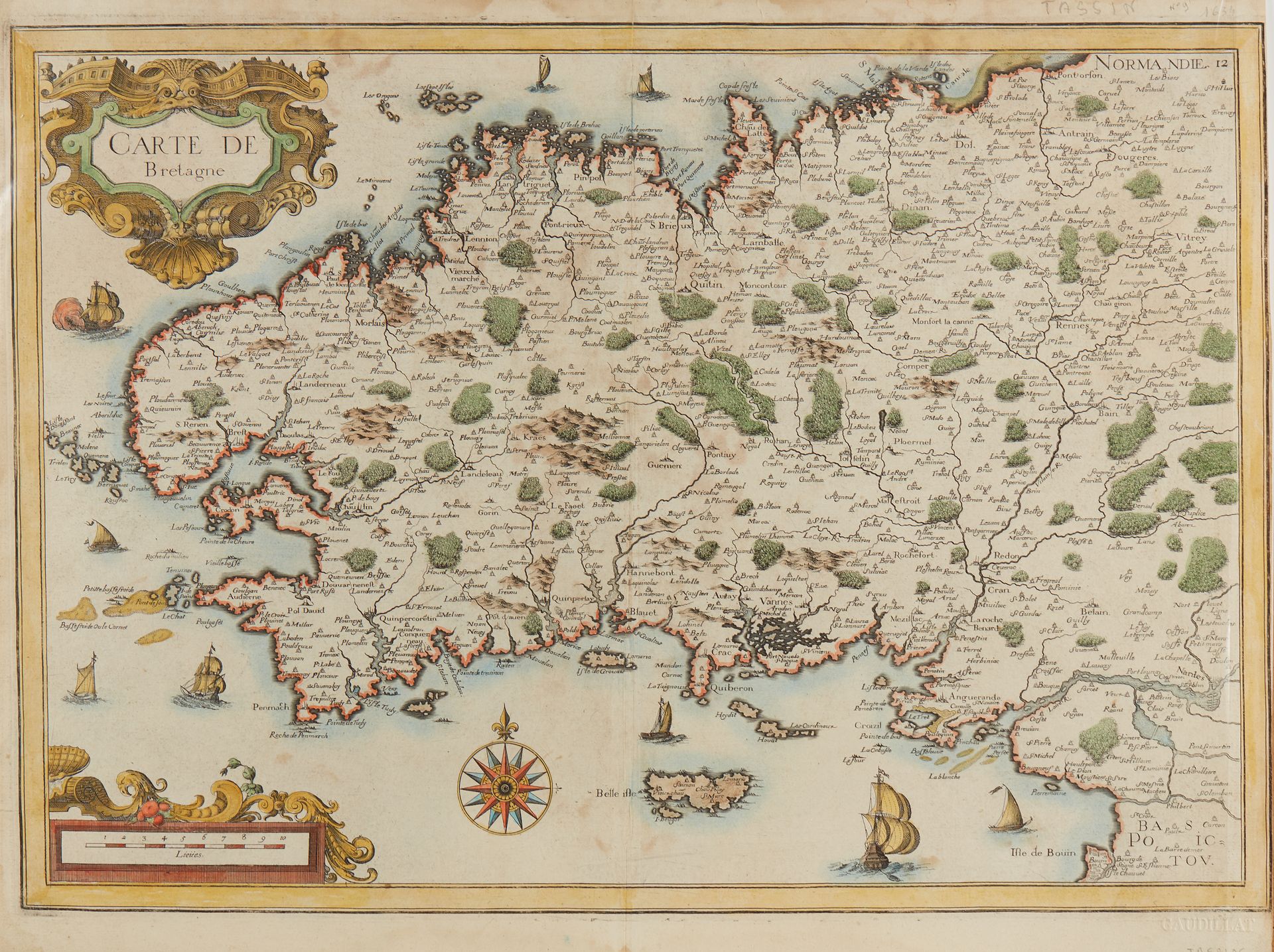 Null TASSIN, Christophe. Mappa della Bretagna. Parigi, 1634. Col. Alcune lievi m&hellip;