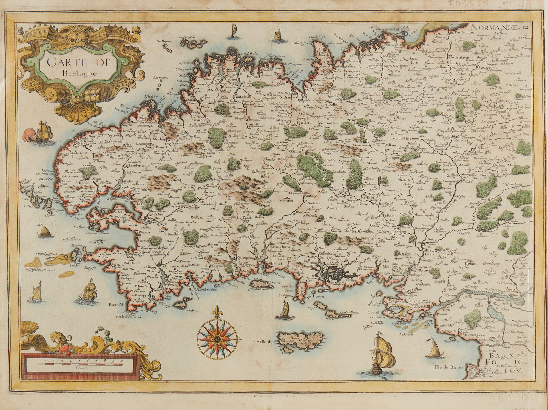 Null TASSIN, Christophe. Carte de Bretagne. Paris, 1634. Col. Quelques pâles mou&hellip;