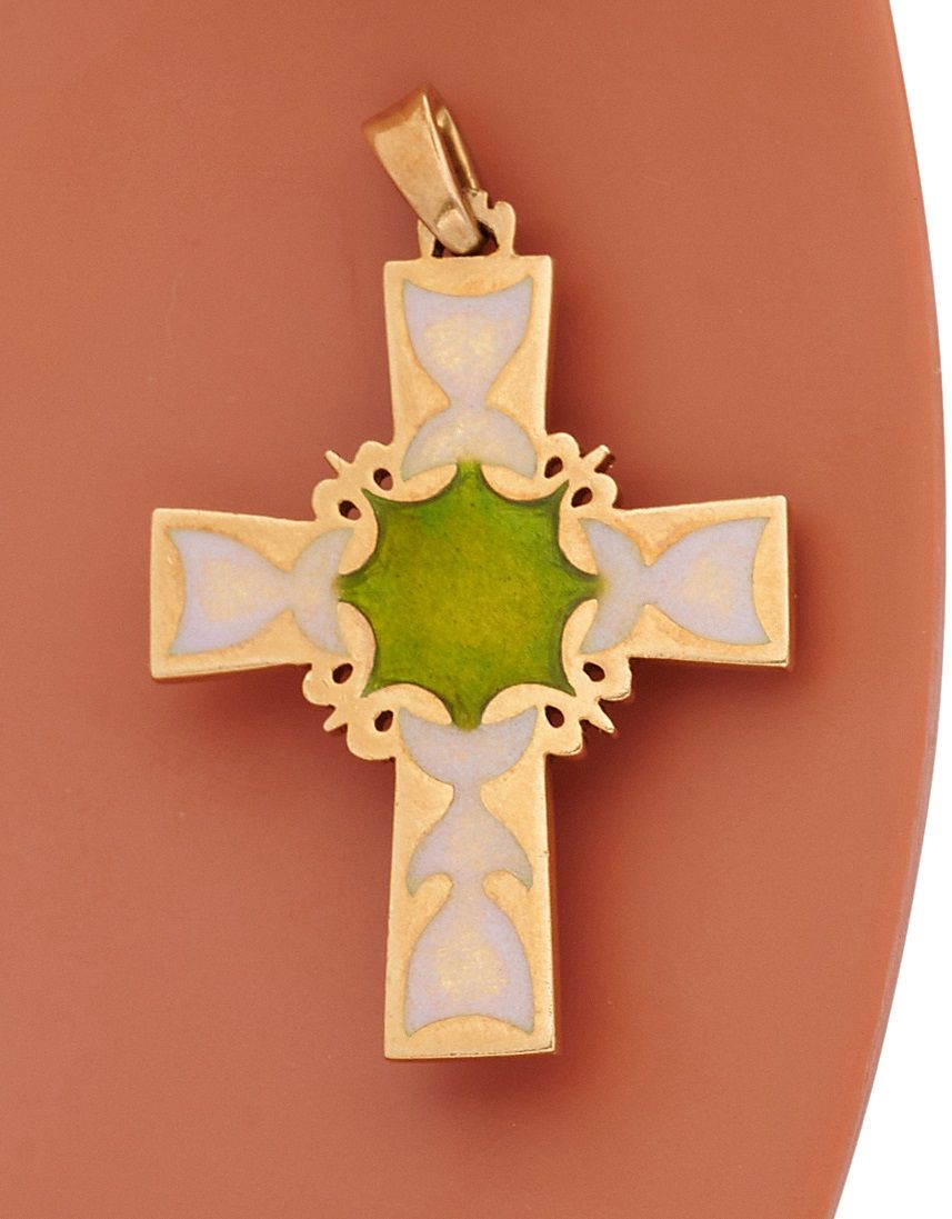 Null 
750/000美元的18K黄金拍品，包括两个宗教吊坠，包括一枚奖章和一个珐琅彩的十字架

十字架 4,5 x 2,9 cm

总毛重：12克