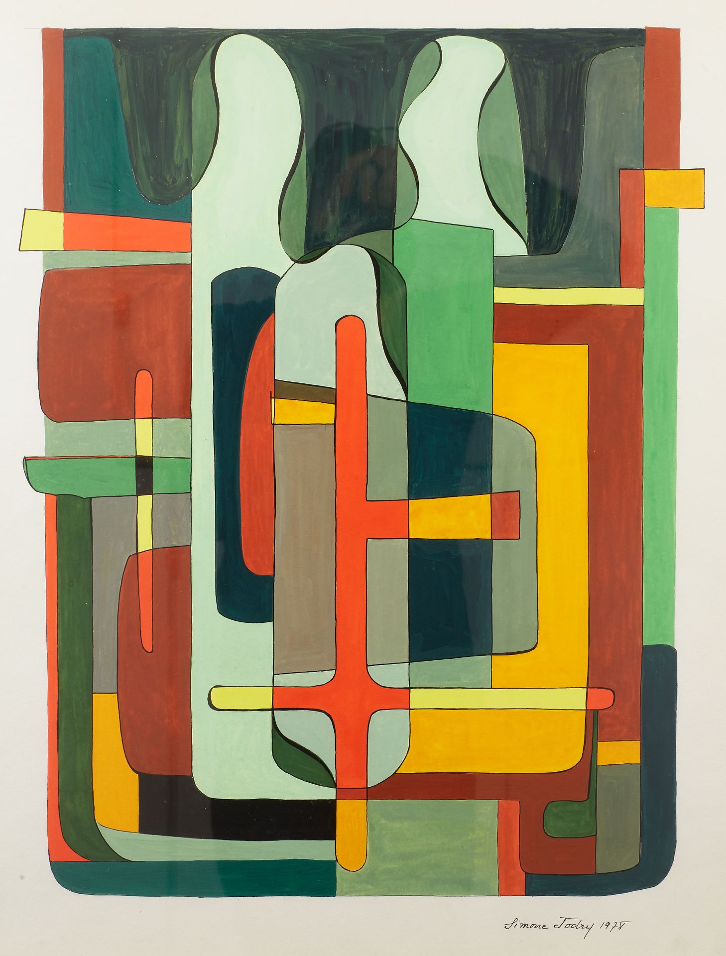 Null Simone JODRY(20世纪) 
自由形式的构成
纸上水粉画，右下角有签名和日期，1978年 
65 x 49 cm (展出中) 
玻璃下