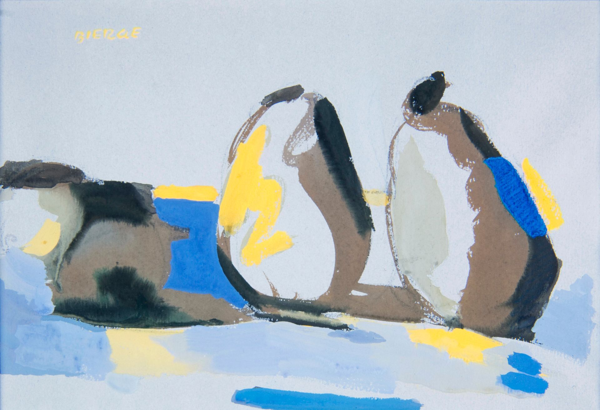 Null Roland BIERGE (1922-1991) 
Peras sobre fondo azul
Gouache de 1962, firmado &hellip;