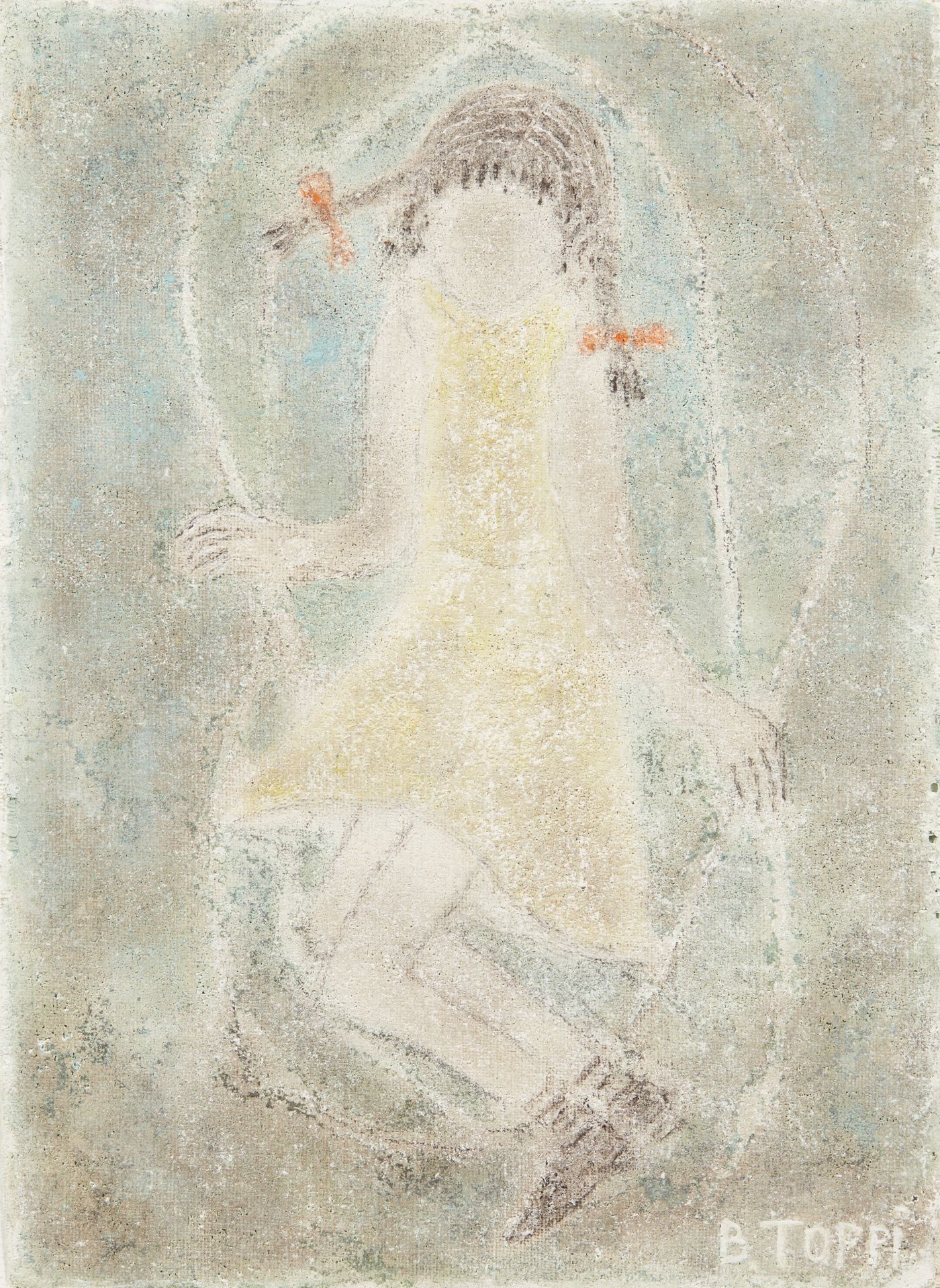 Null 贝纳迪诺-托皮（生于1936年）
小女孩用跳绳
粘贴在画布上的油画，右下方有签名 
39 x 31 cm