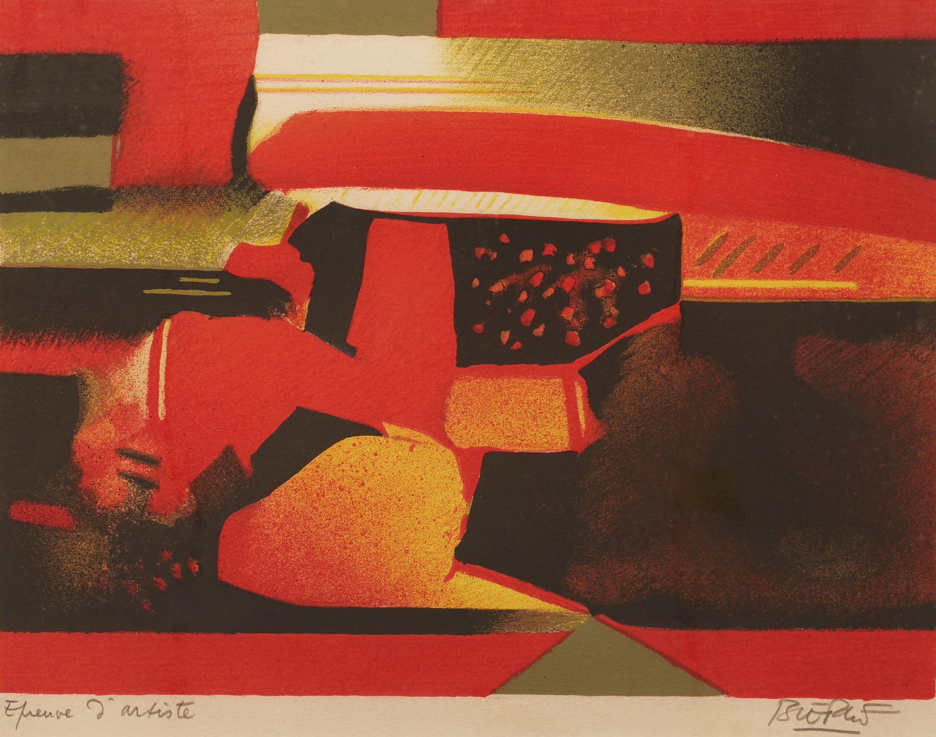 Null Roland BIERGE (1922-1991) 
Composition en rouge et or, 1967
Lithographie si&hellip;